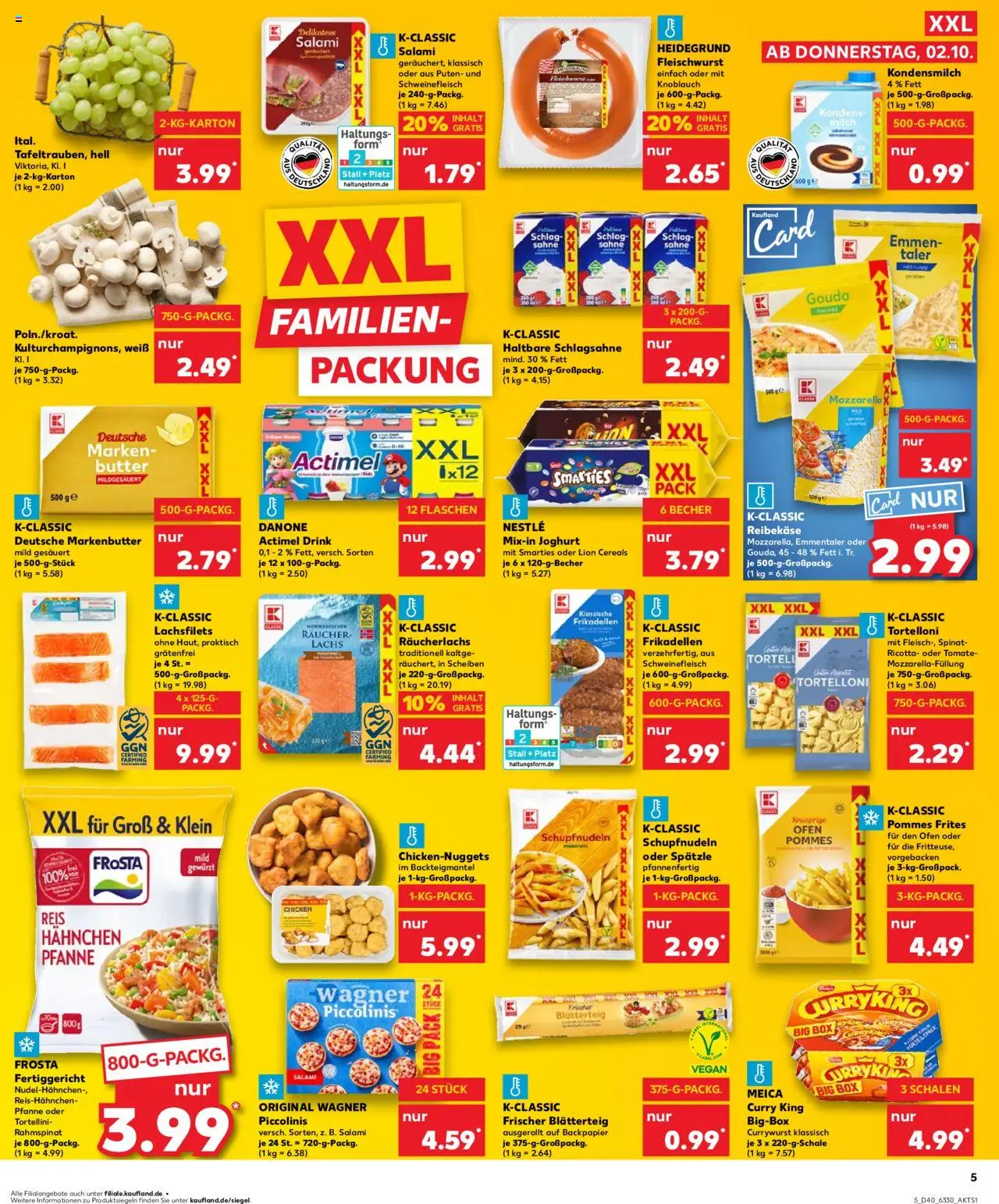 Kaufland prospekt Kiel	 – gültig ab 02.10.2025 | Seite: 5 | Produkte: Schlagsahne, Meica, Pizza, Schweinefleisch