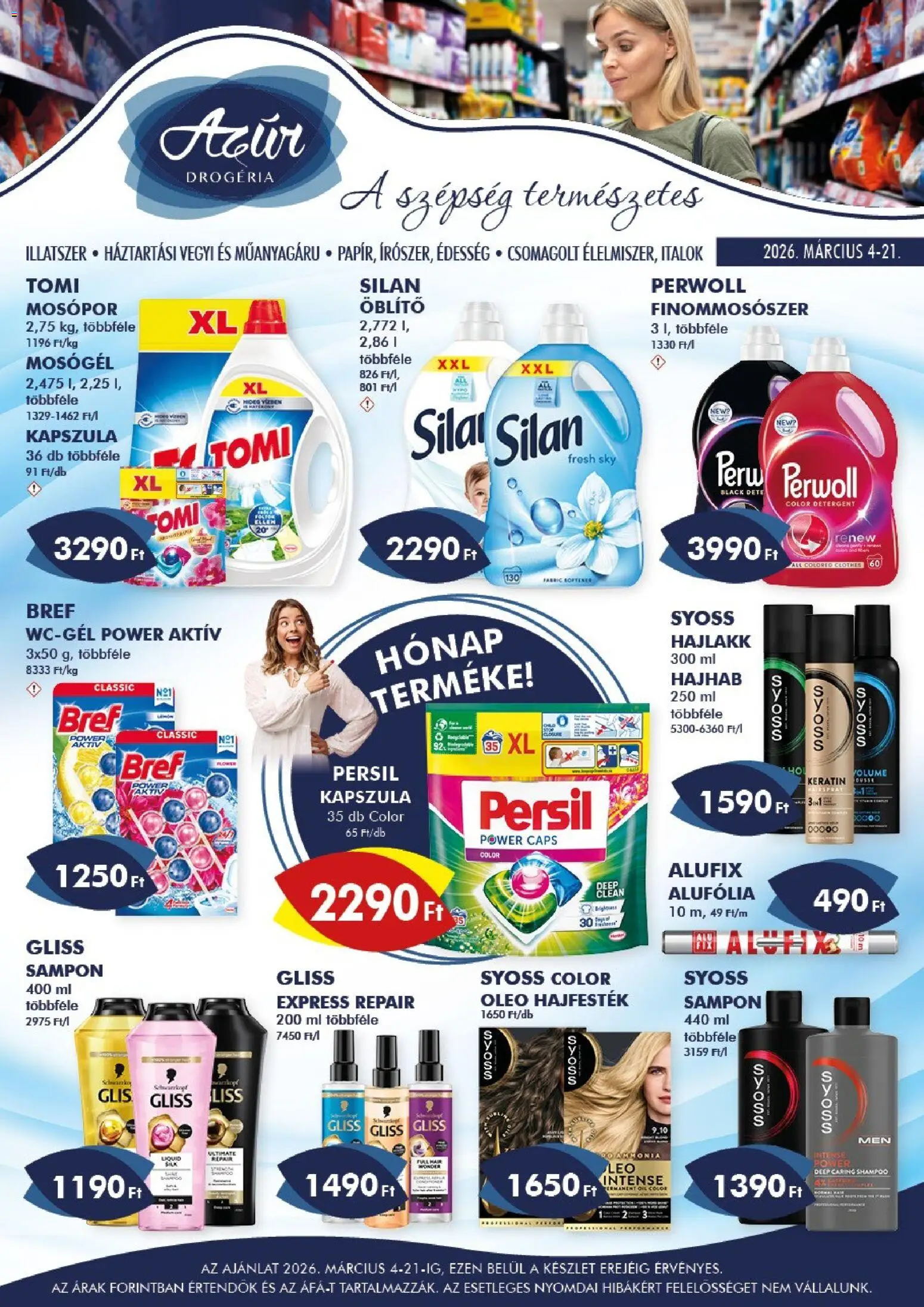 Azur akciós ujság - amely érvényes a következő dátumtól: 04.03.2026 | Oldal: 1 | Termékek: Hajhab, Hajfesték, Hajlakk, Mosópor