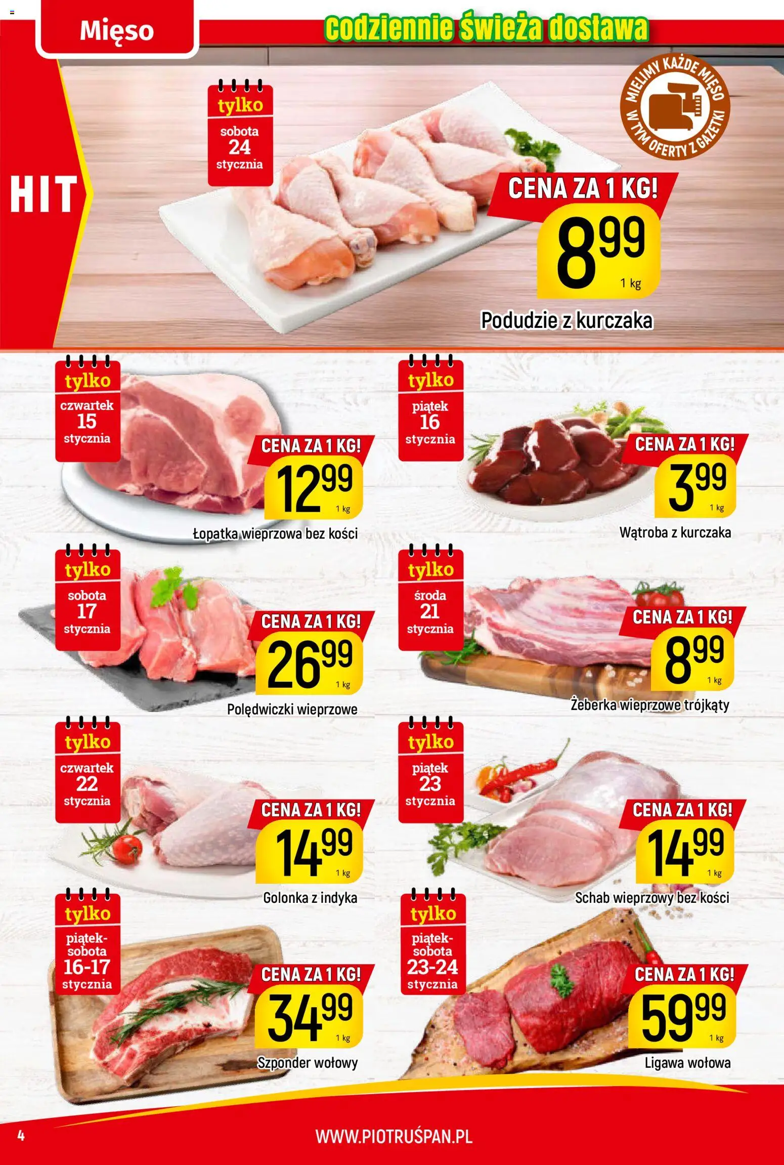 Piotruś Pan Gazetka od 15.01.2026 | Strona: 4 | Produkty: Schab, Schab wieprzowy, Schab wieprzowy bez kości, Łopatka wieprzowa