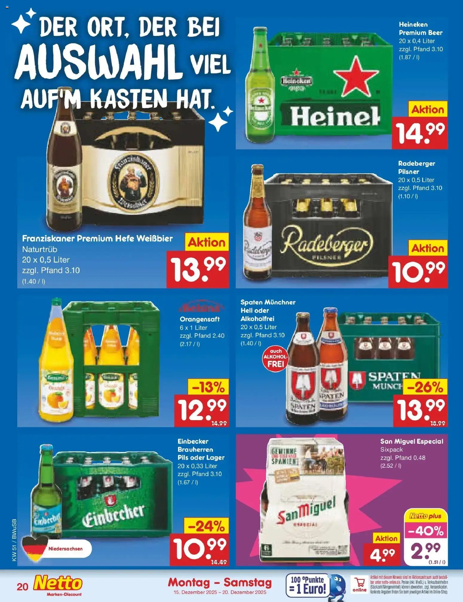 Netto Marken-Discount prospekt Stemwede-Dielingen	 – gültig ab 15.12.2025 | Seite: 24 | Produkte: Pils, Orangensaft, Heineken, Radeberger pilsner