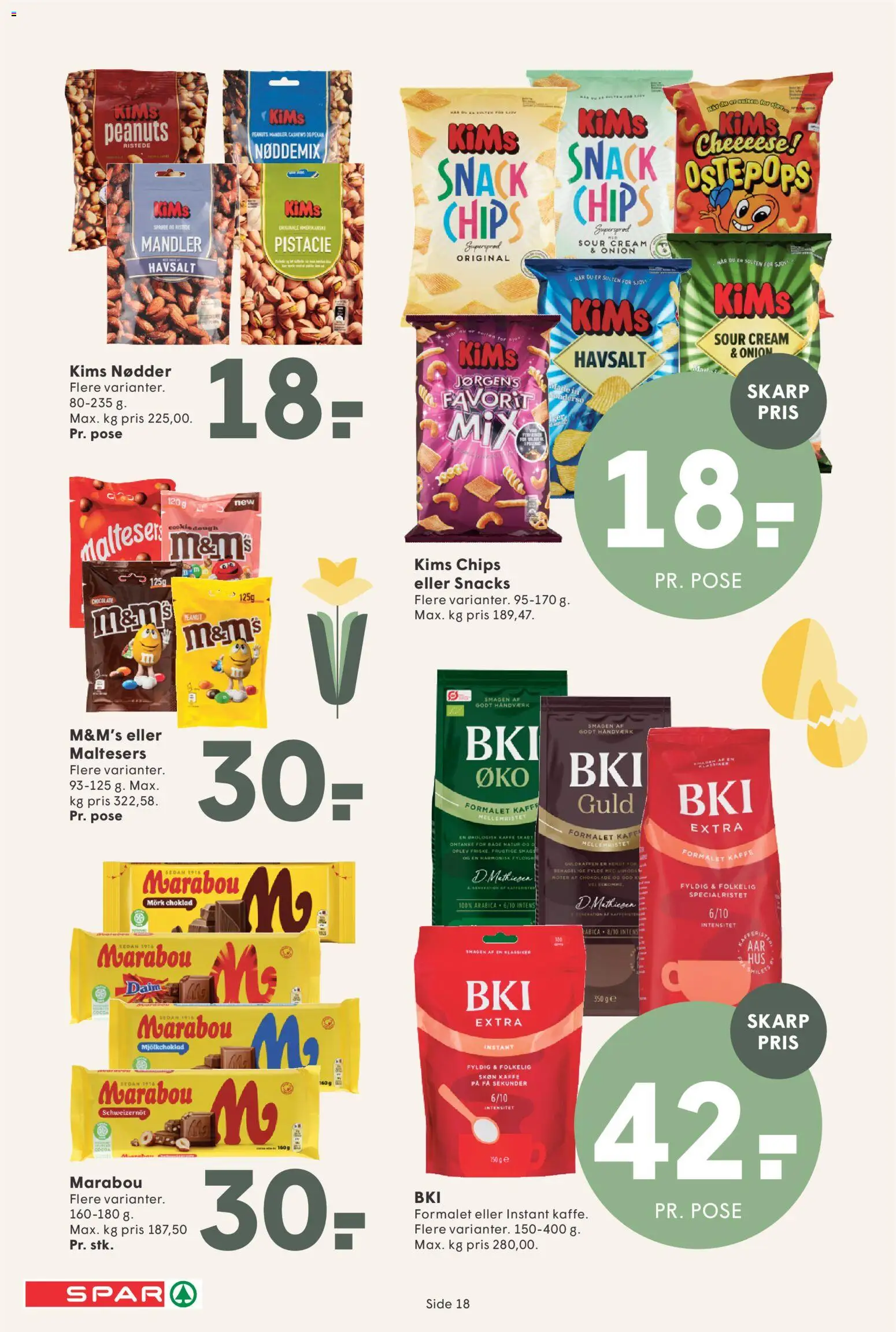 Spar tilbudsavis – gyldig fra 13.03.2026 | Side: 18 | Produkter: Chokolade, Chips, Nødder, Mandler