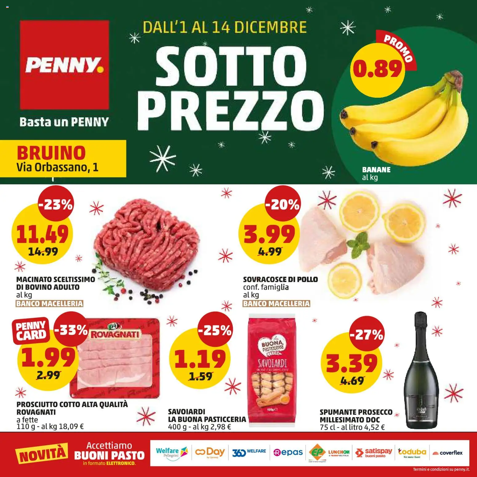 Volantino PENNY del 01.12.2025 | Pagina: 1 | Prodotti: Prosciutto Cotto, Prosecco, Spumante, Savoiardi