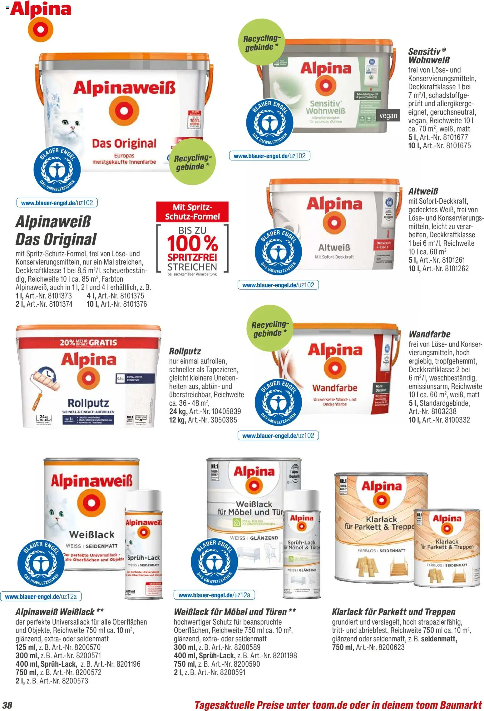 Toom Baumarkt  Wohnen & Haushalt 2026 – gültig ab 01.01.2026 | Seite: 38 | Produkte: Tür, Wandfarbe