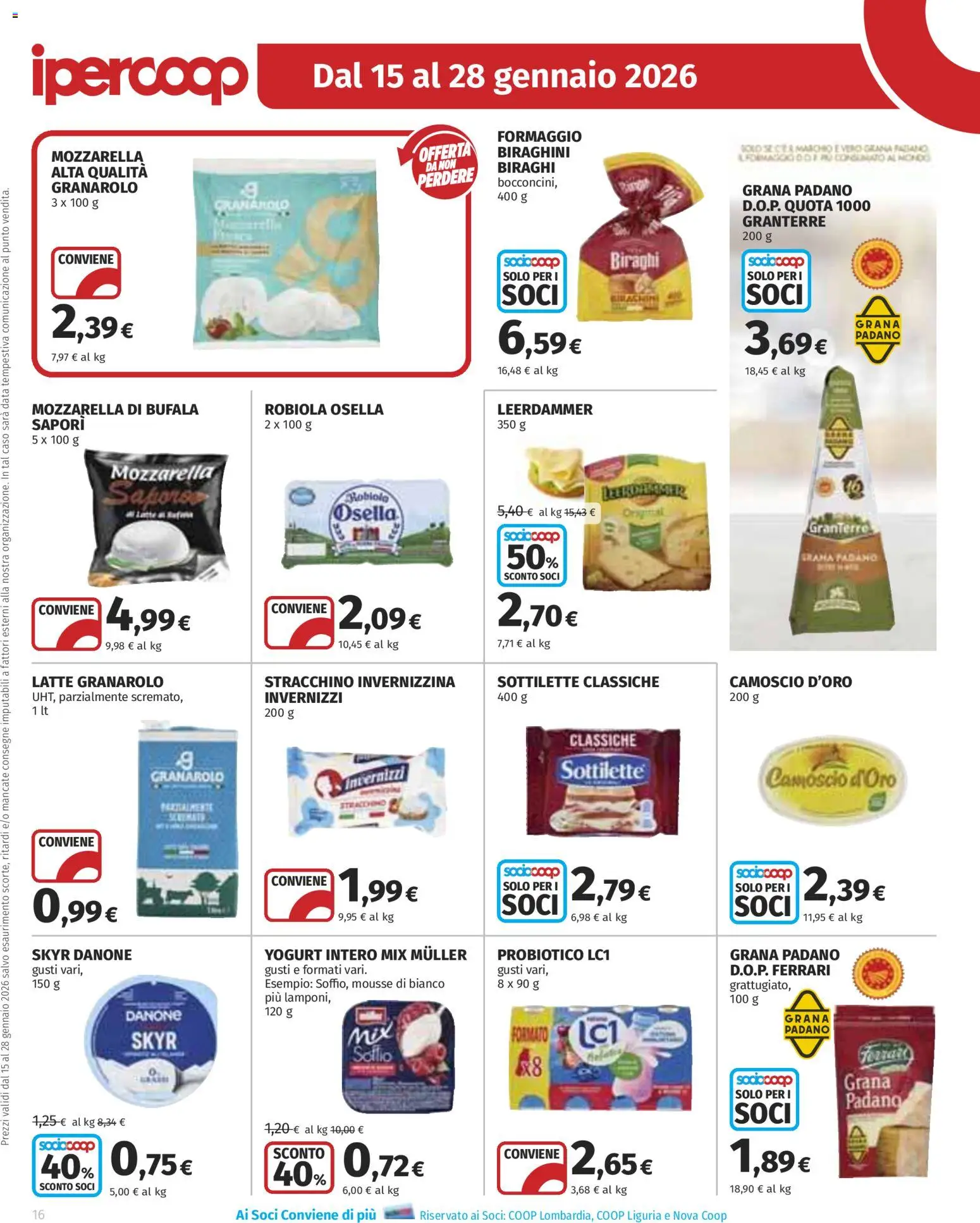 Volantino Ipercoop del 15.01.2026 | Pagina: 16 | Prodotti: Yogurt, Mozzarella, Formaggio, Data