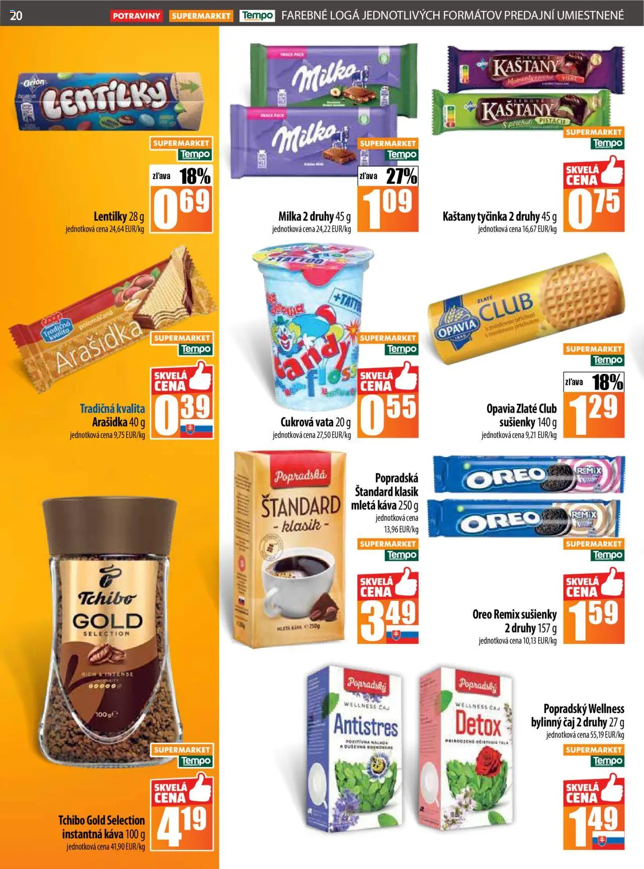 COOP Jednota leták │ platný od 31.07.2025 | Strana: 20 | Produkty: Káva, Čaj, Milka, Pistácie
