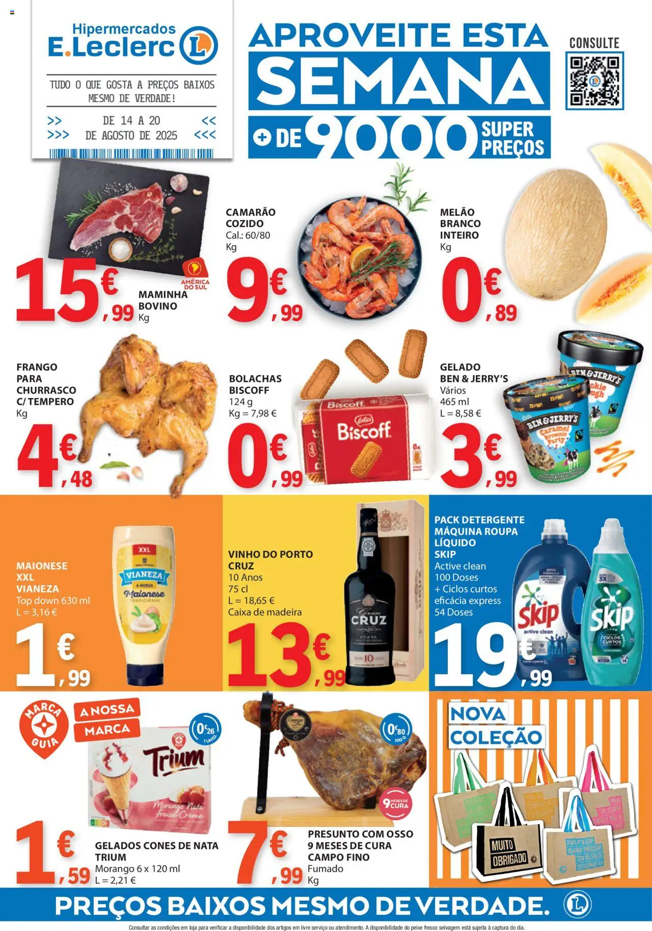 E.Leclerc folheto │ válido de 14.08.2025 | Página: 1 | Produtos: Frango, Bolachas, Melão, Creme