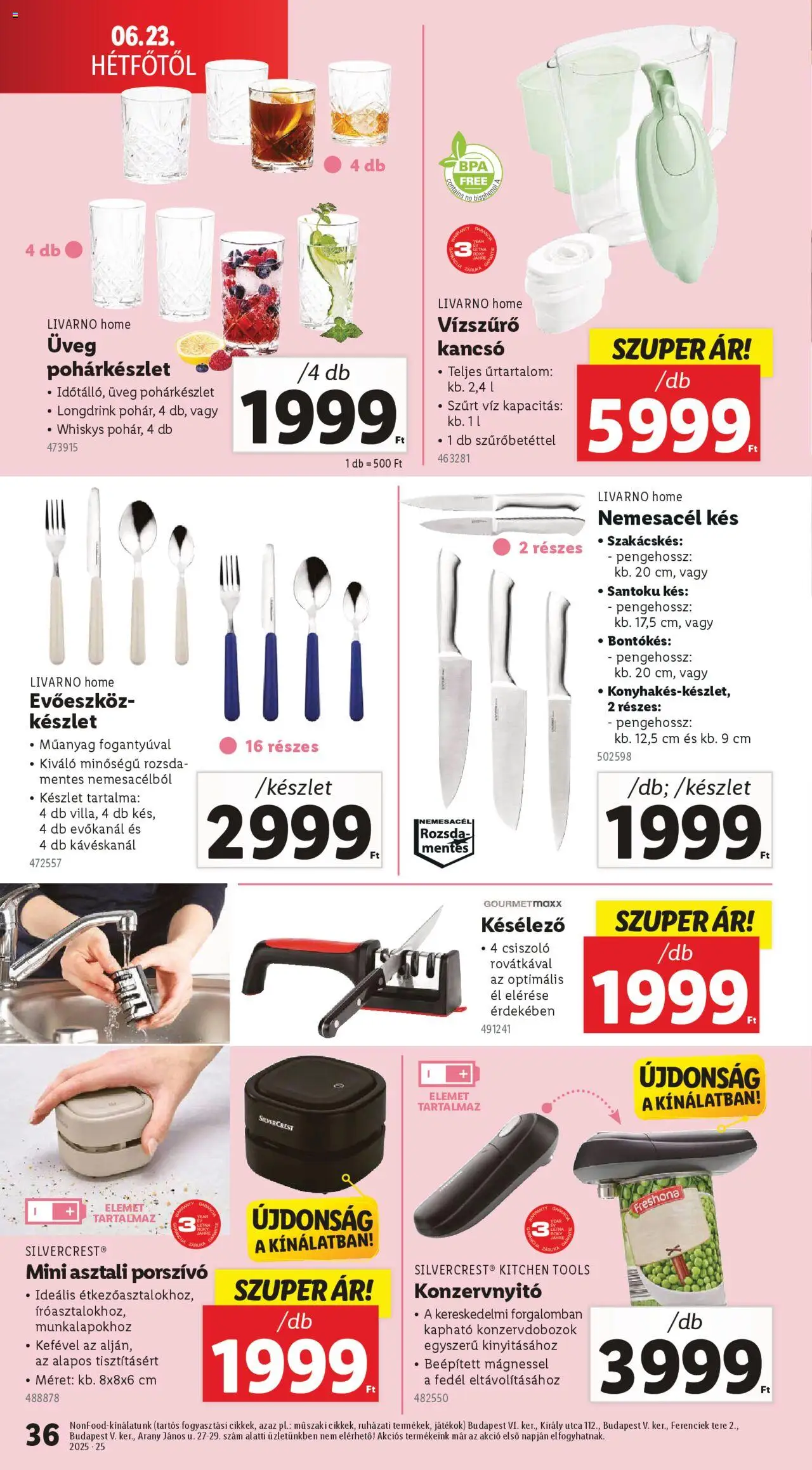 Lidl akciós ujság - amely érvényes a következő dátumtól: 19.06.2025 | Oldal: 36 | Termékek: Porszívó, Kancsó, Konzervnyitó, Késélező