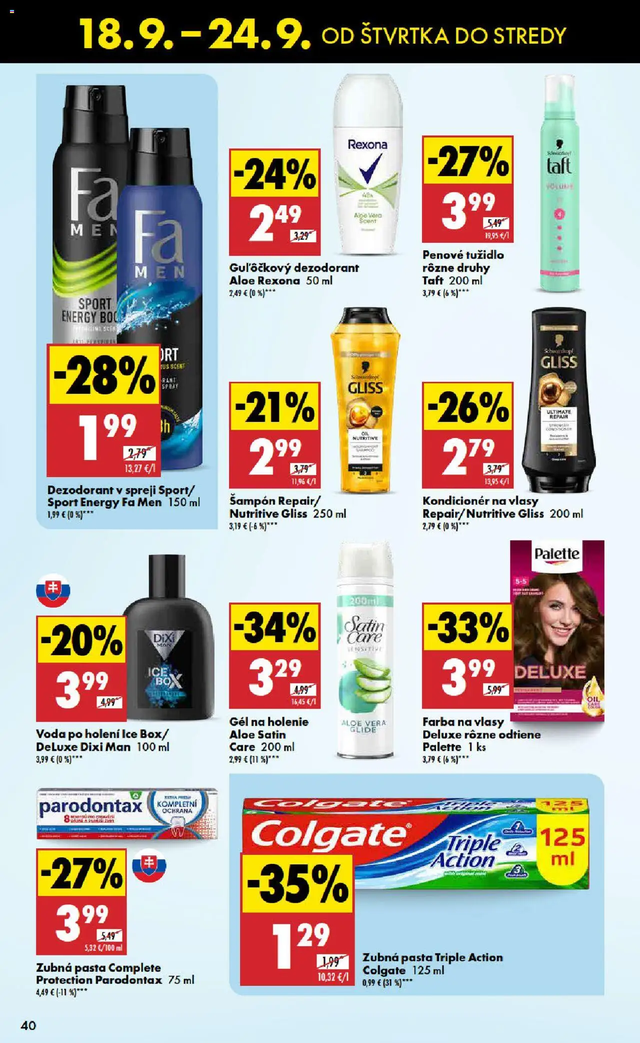 Nové Biedronka akcie – leták je platný od 18.09.2025 | Strana: 40 | Produkty: Kondicionér, Dezodorant, Zubná pasta, Voda