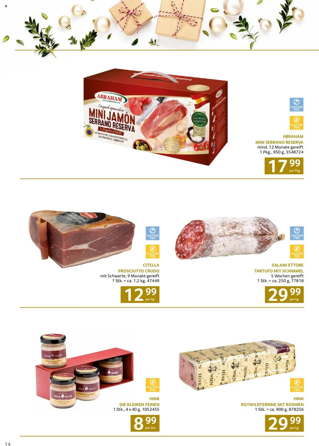 Transgourmet Weihnachtskatalog 2025 gültig ab 13.10.2025 | Seite: 14 | Produkte: Rosinen, Salami