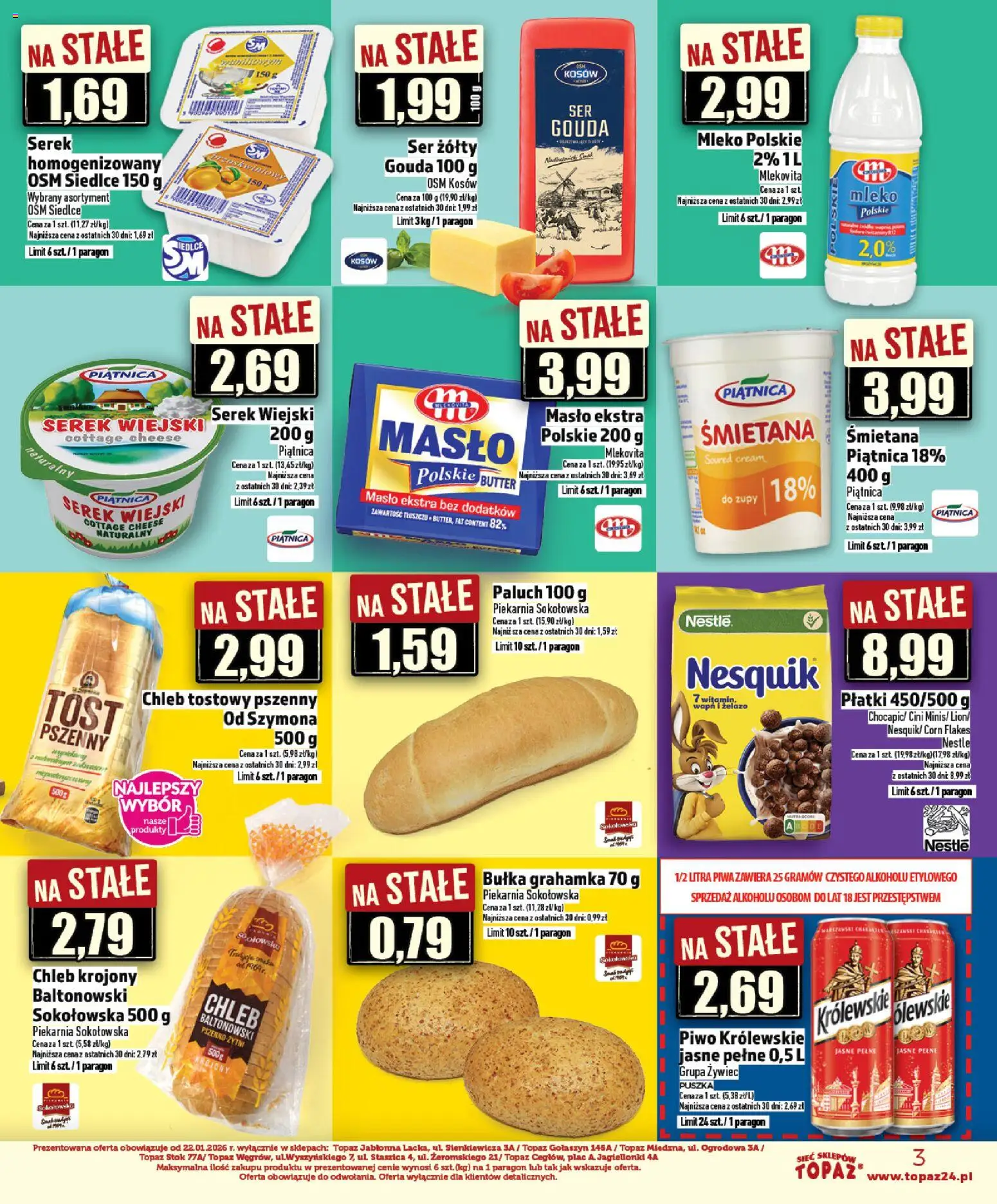Topaz gazetka - Ceny małe na stałe od 05.03.2026 | Strona: 3 | Produkty: Chleb krojony, Bułka, Chleb, Płatki