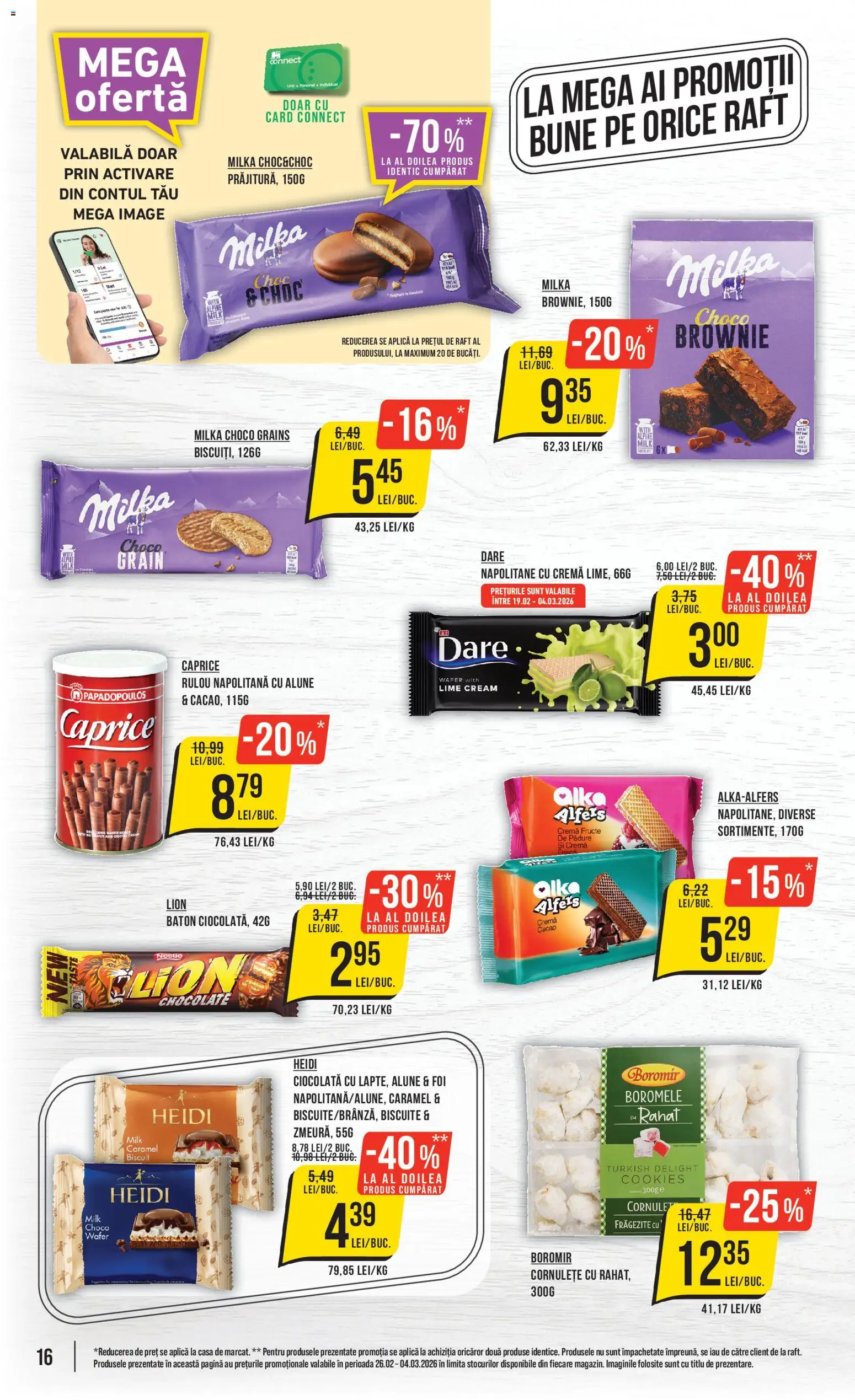Noul catalog Mega Image – valabil de la 26.02.2026 | Pagină: 16 | Produse: Cremă, Ciocolată, Cornulețe, Fructe