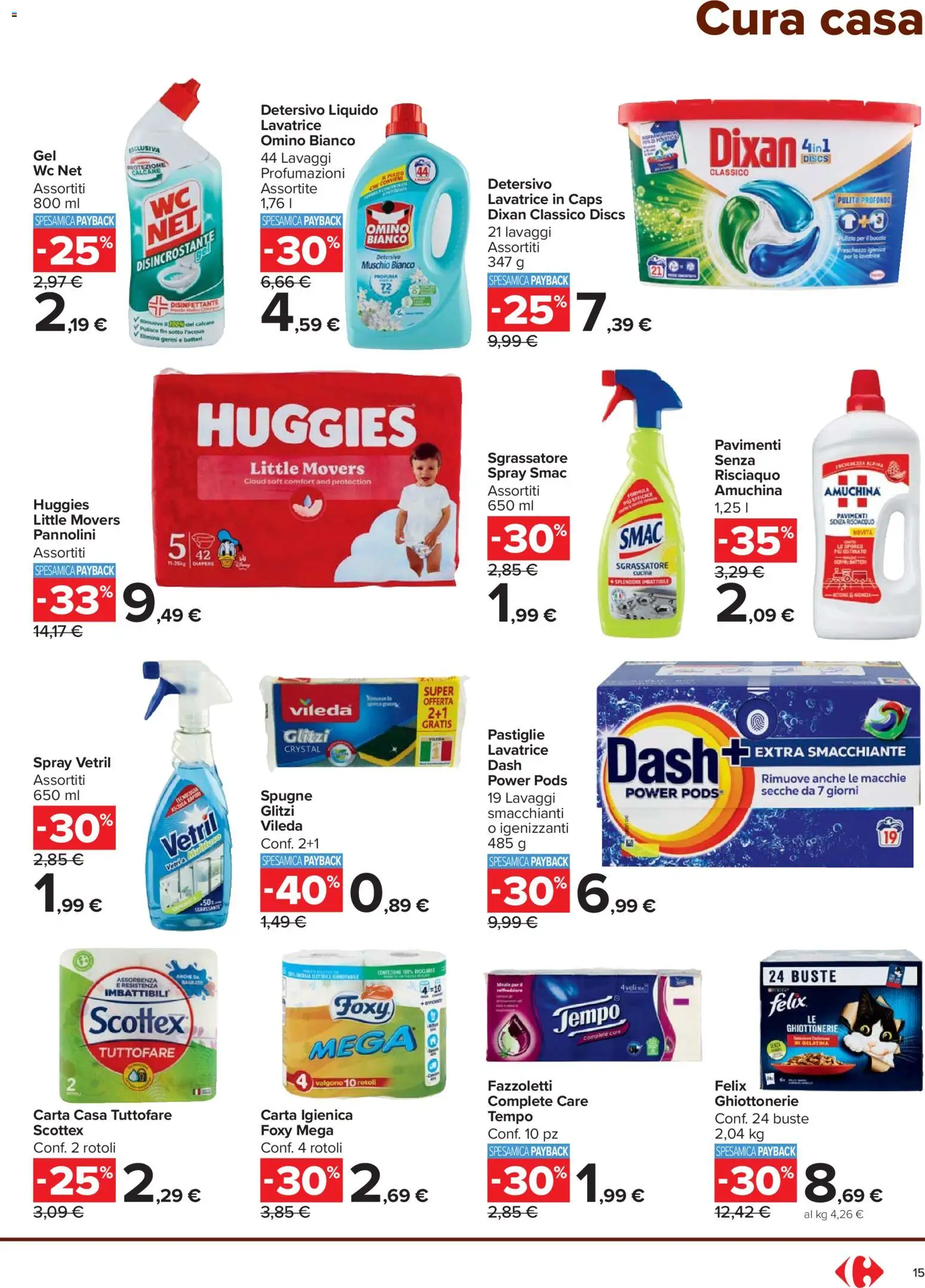 Volantino Carrefour del 27.12.2025 | Pagina: 15 | Prodotti: Pannolini, Carta igienica, Lavatrice, WC