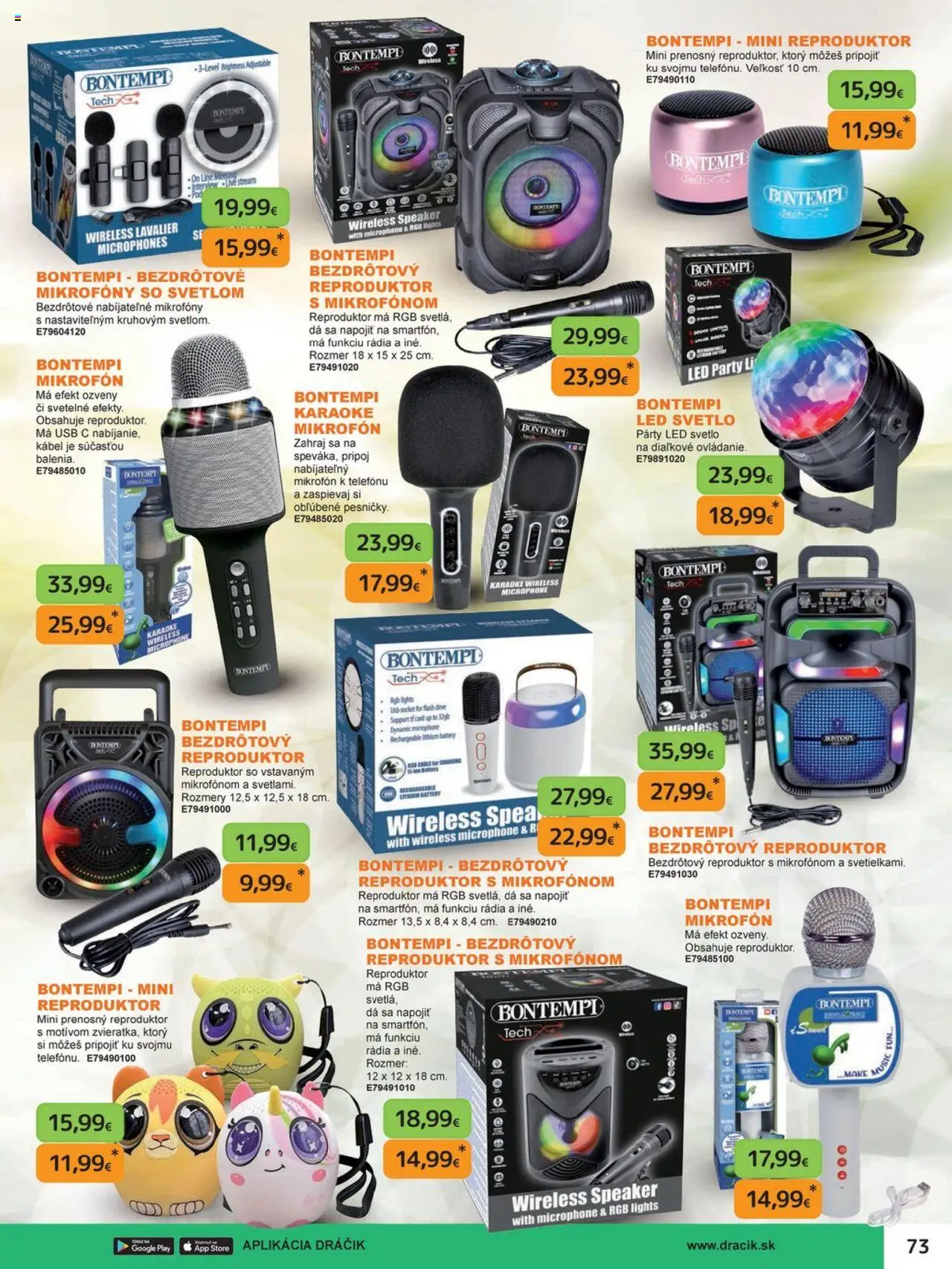 Nové Dráčik akcie – leták je platný od 03.10.2025 | Strana: 73 | Produkty: Svetlo, Kábel, Reproduktor, USB