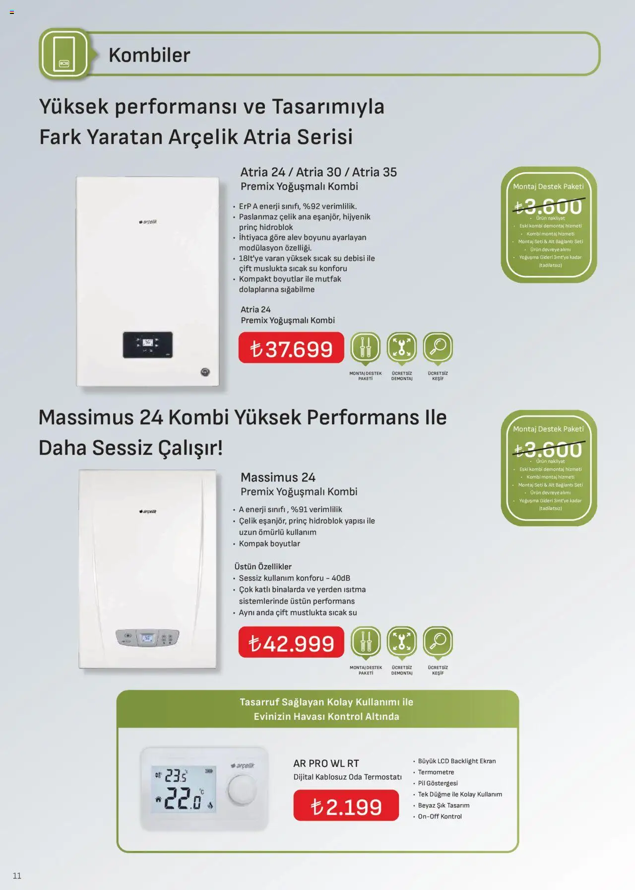 Arçelik İklimlendirme Kataloğu - 01.10.2025 tarihinden itibaren geçerlidir | Sayfa: 11 | Ürünler: Pil, Su, Termometre