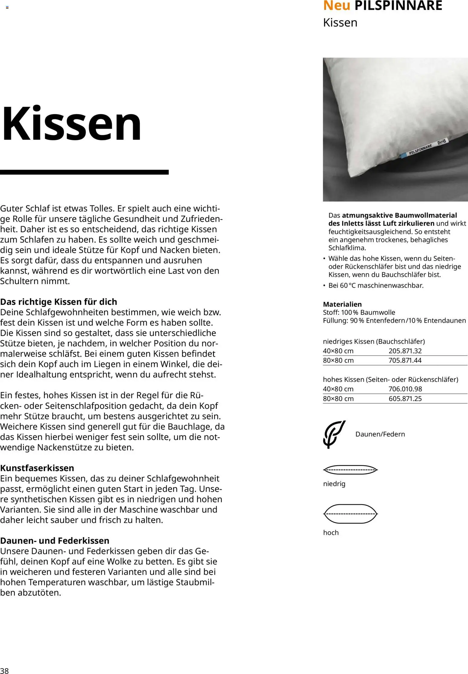 Ikea Prospekt  Schlafkomfort	 – gültig ab 30.09.2025 | Seite: 38 | Produkte: Kissen