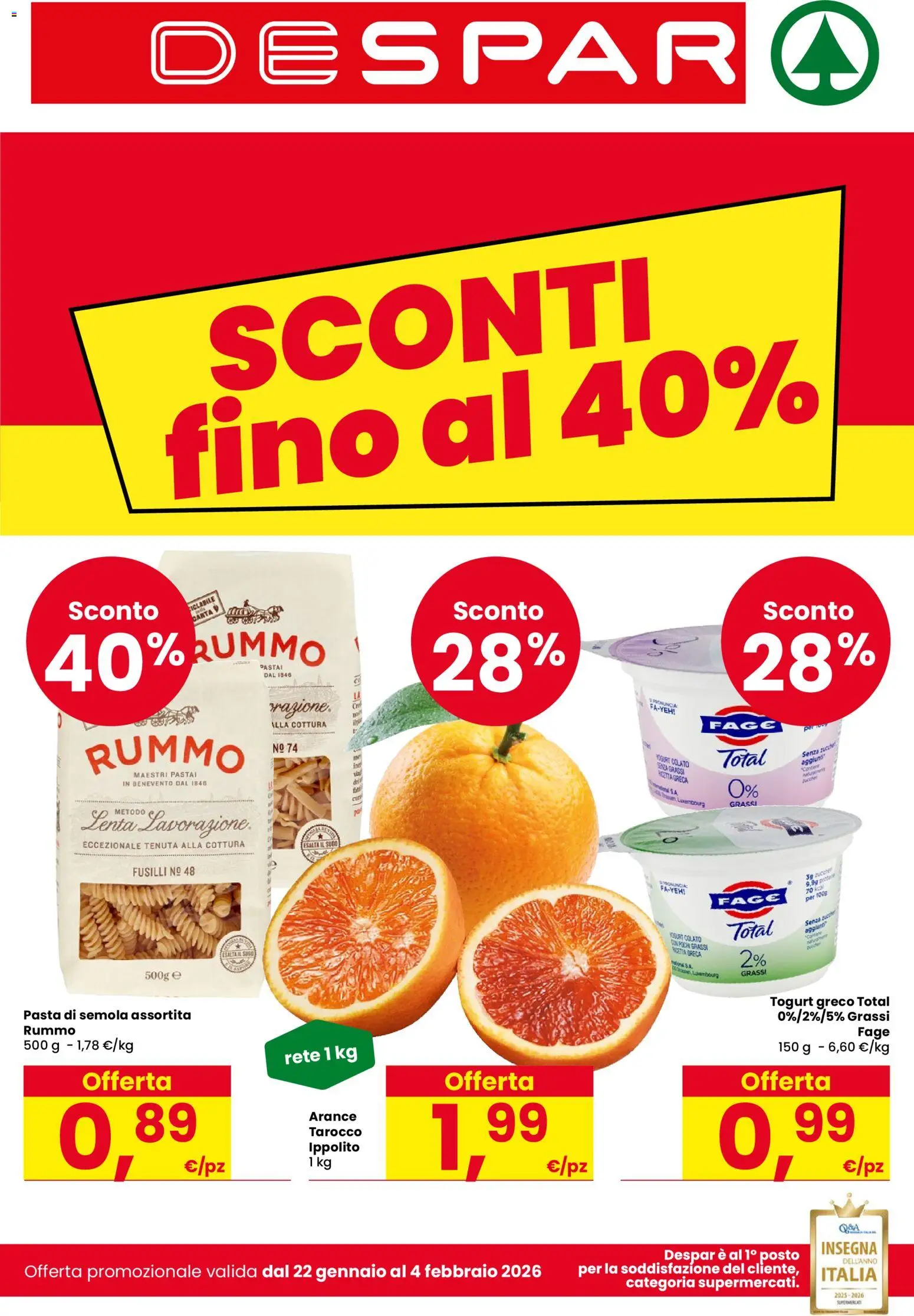 Volantino Despar del 22.01.2026 | Pagina: 1 | Prodotti: Arance, Pasta, Fusilli