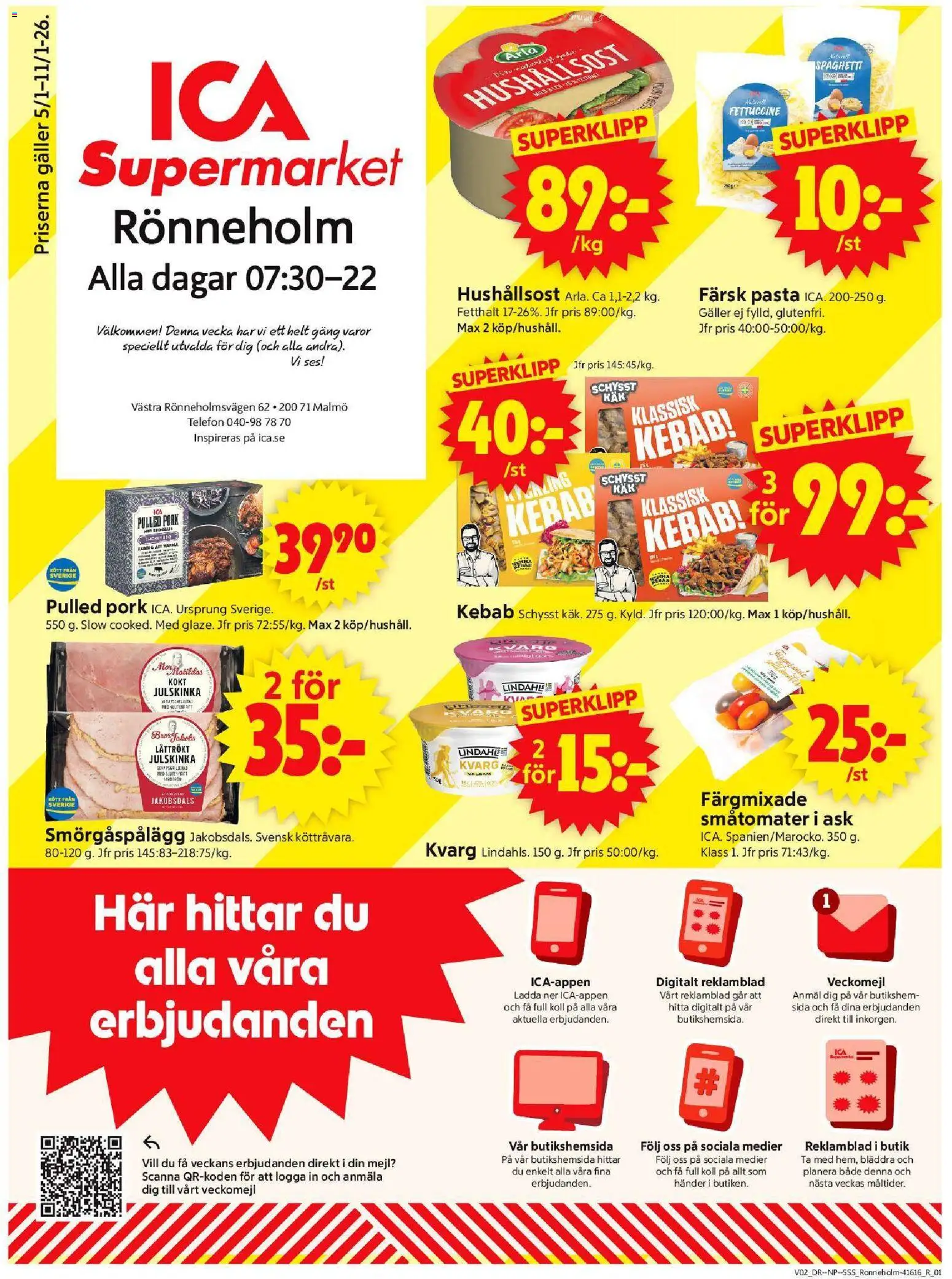 ICA Supermarket reklamblad aktuell från 05.01.2026 | Sida: 1 | Produkter: Galler, Spaghetti, Pasta, Kvarg