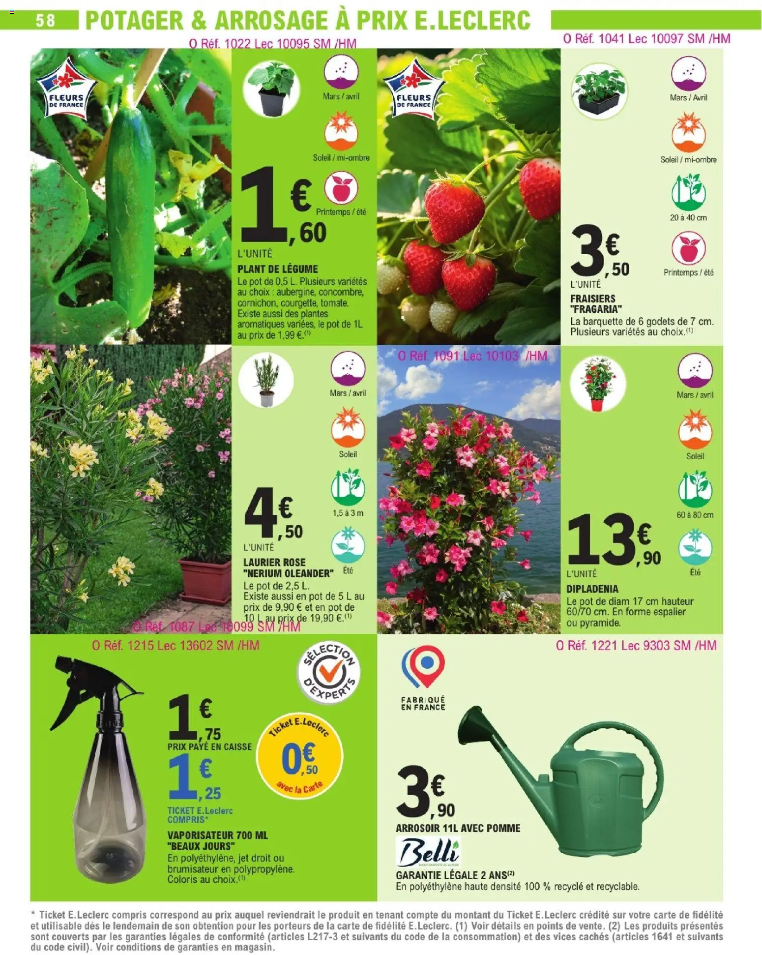 {H1} | Page: 58 | Produits: Pomme, Laurier Rose, Plantes, Arrosoir