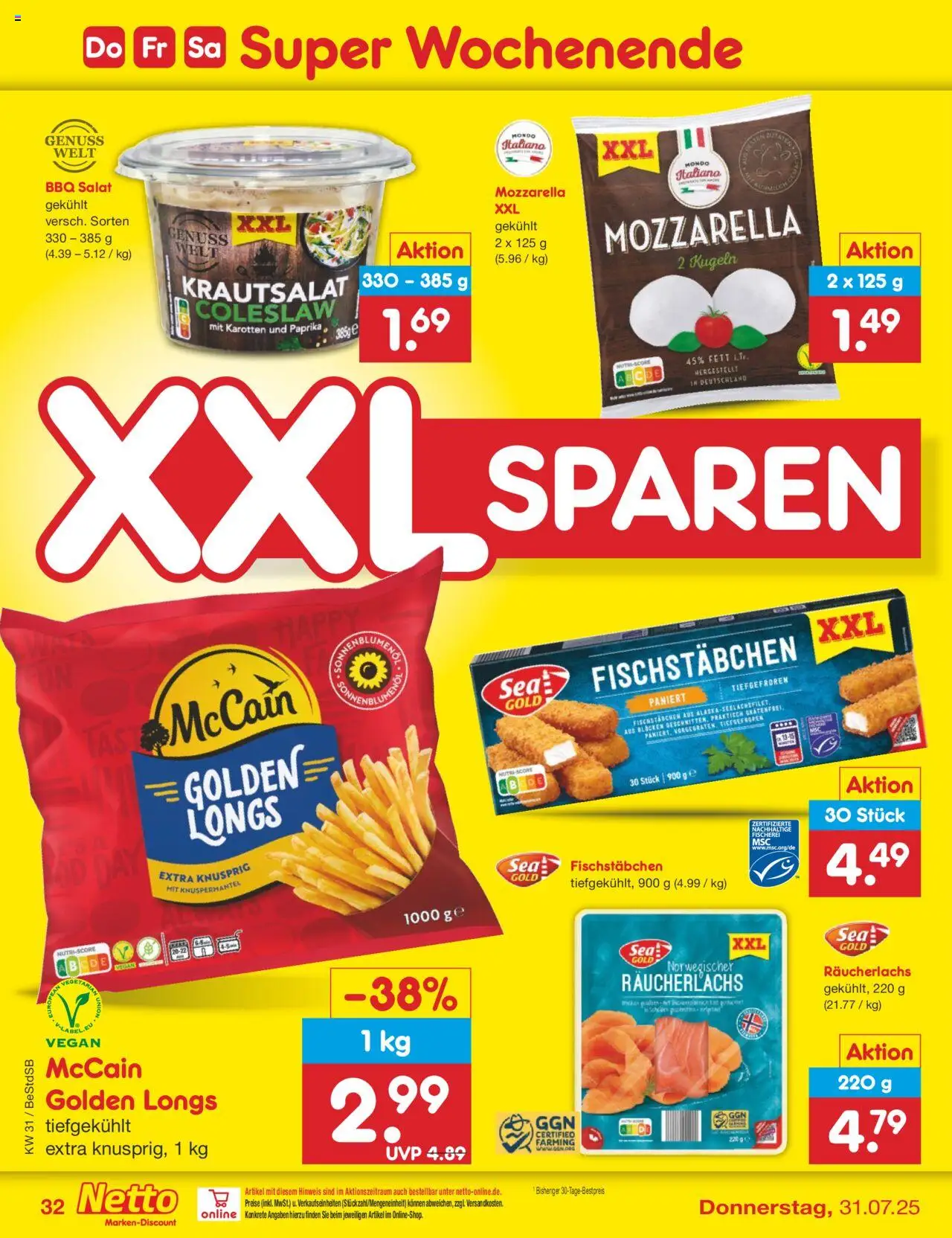 Netto Marken-Discount Prospekt 	 - gültig ab dem 28.07.2025 | Seite: 54 | Produkte: Mozzarella, McCain, Fischstabchen, Salat