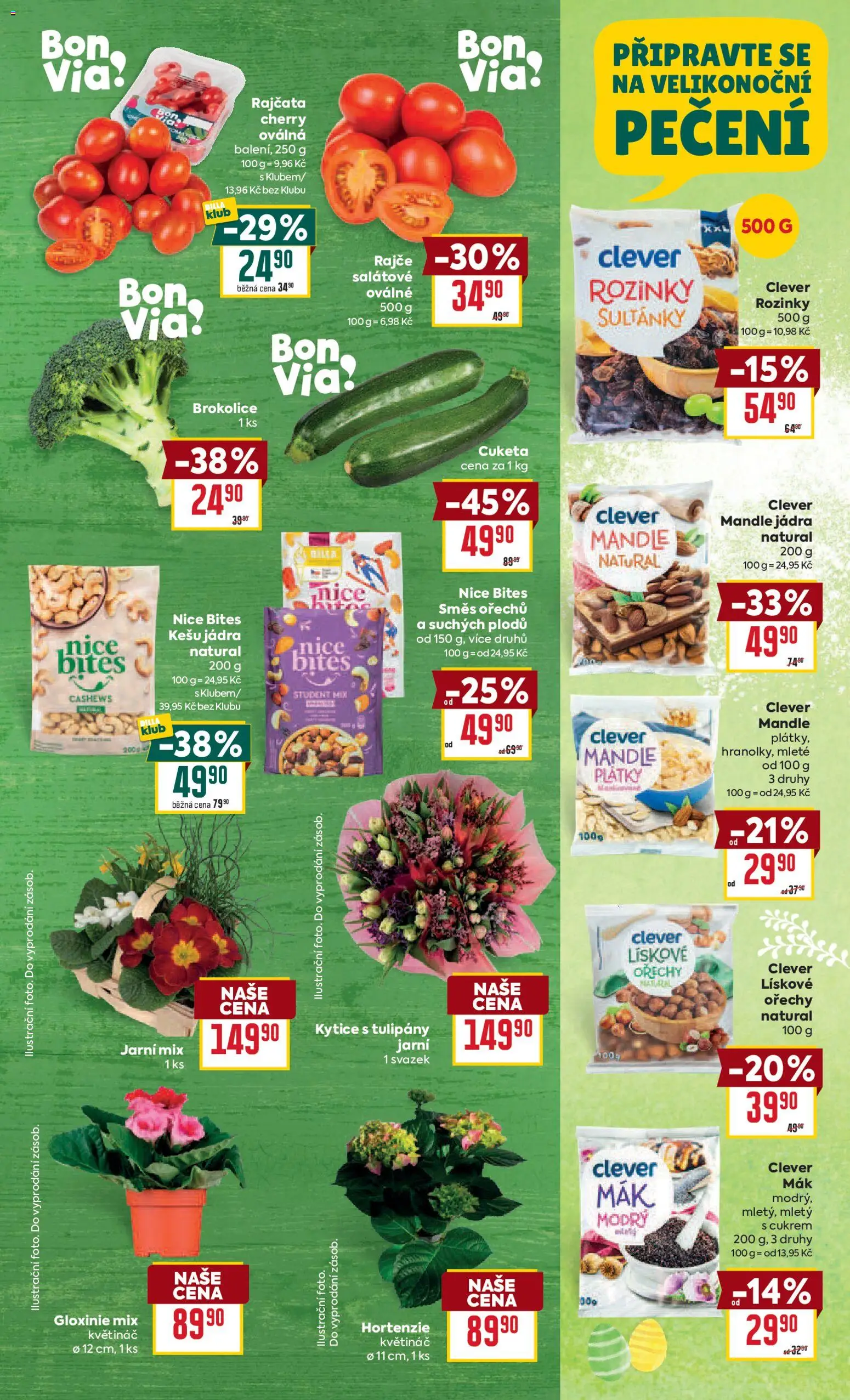 Billa Velký leták od 11.03.2026 | Strana: 3 | Produkty: Kešu, Rajčata, Brokolice, Tulipány