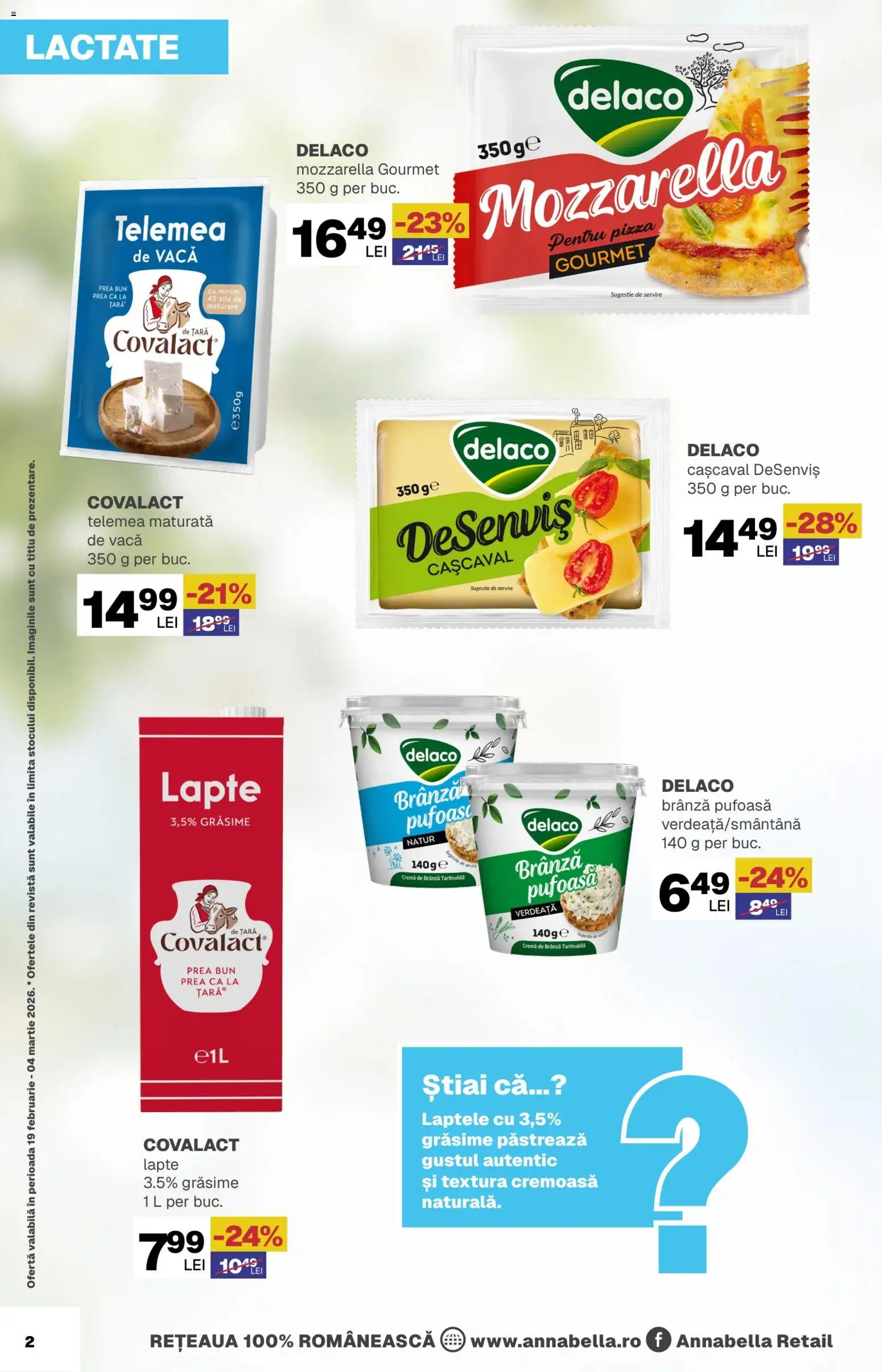 Noul catalog Annabella – valabil de la 19.02.2026 | Pagină: 2 | Produse: Lapte, Brânză, Cremă de brânză, Verdeață