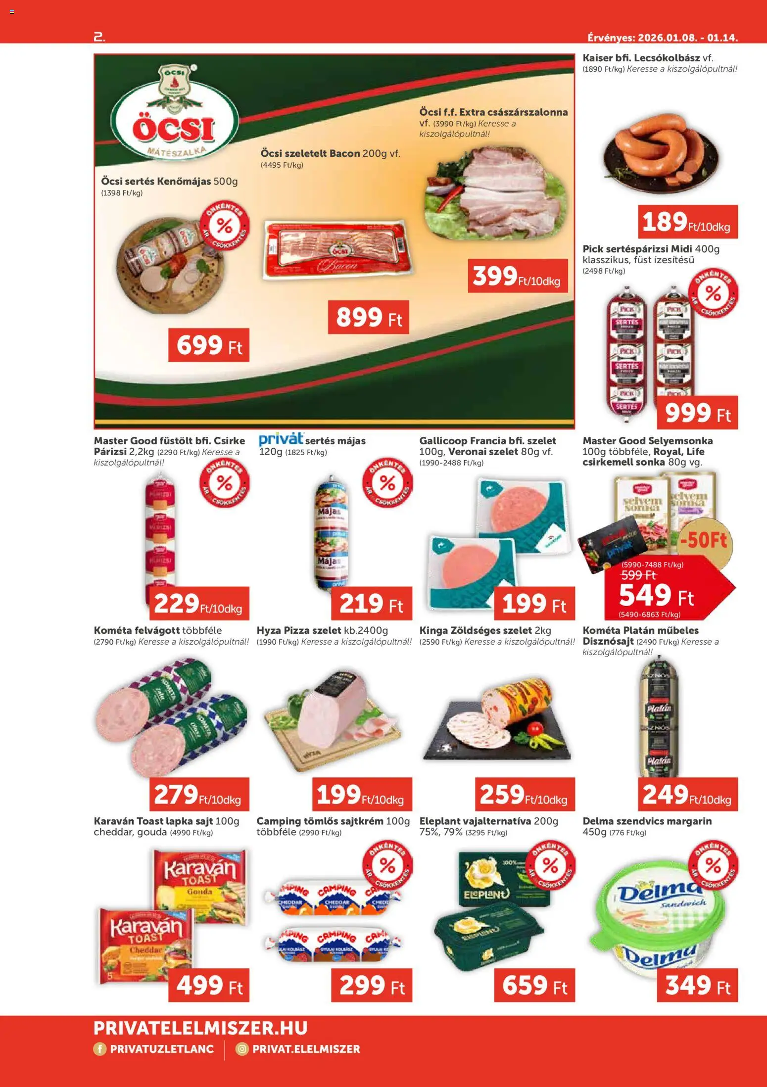 PRIVÁT akciós ujság - amely érvényes a következő dátumtól: 08.01.2026 | Oldal: 2 | Termékek: Pick, Margarin, Sonka, Felvágott
