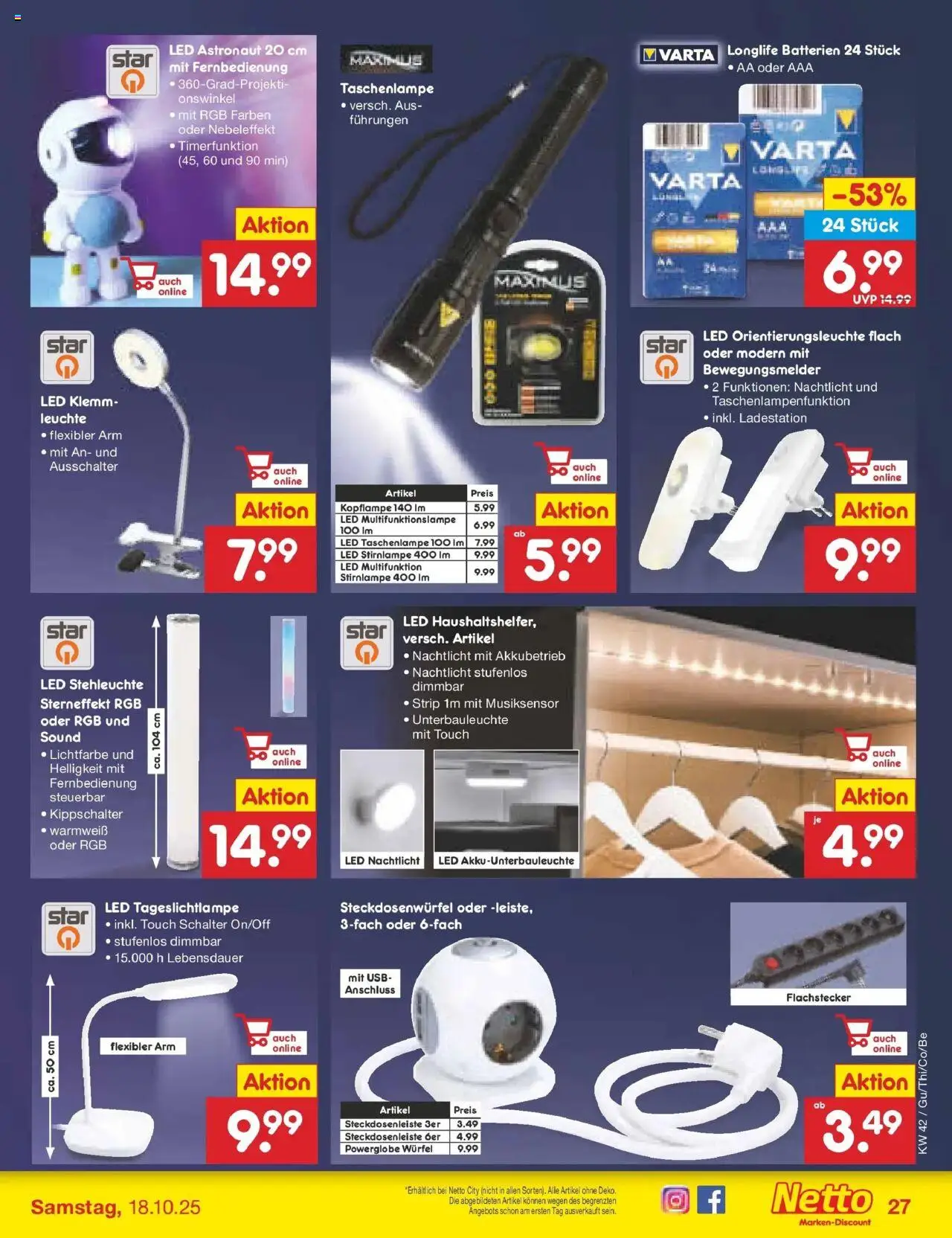 Netto Marken-Discount Prospekt 	 – gültig ab 13.10.2025 | Seite: 31 | Produkte: USB, Batterien, Stirnlampe, Nachtlicht