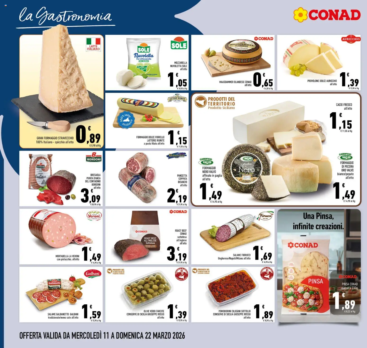 Volantino Conad del 11.03.2026 | Pagina: 6 | Prodotti: Pancetta, Mozzarella, Pasta, Mortadella