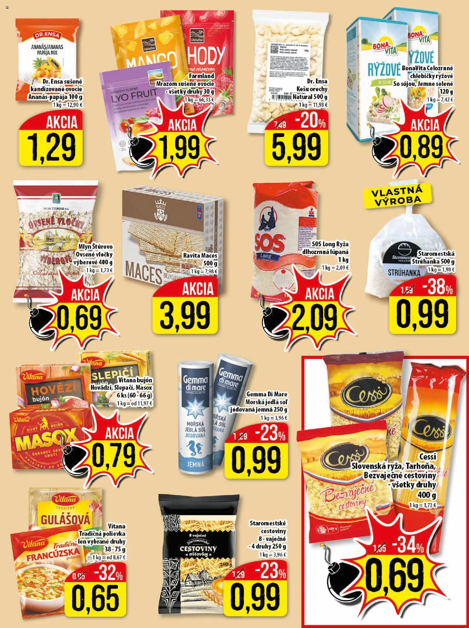 Nové Klas akcie – leták je platný od 30.03.2026 | Strana: 16 | Produkty: Masox, Cestoviny, Orechy, Ovocie