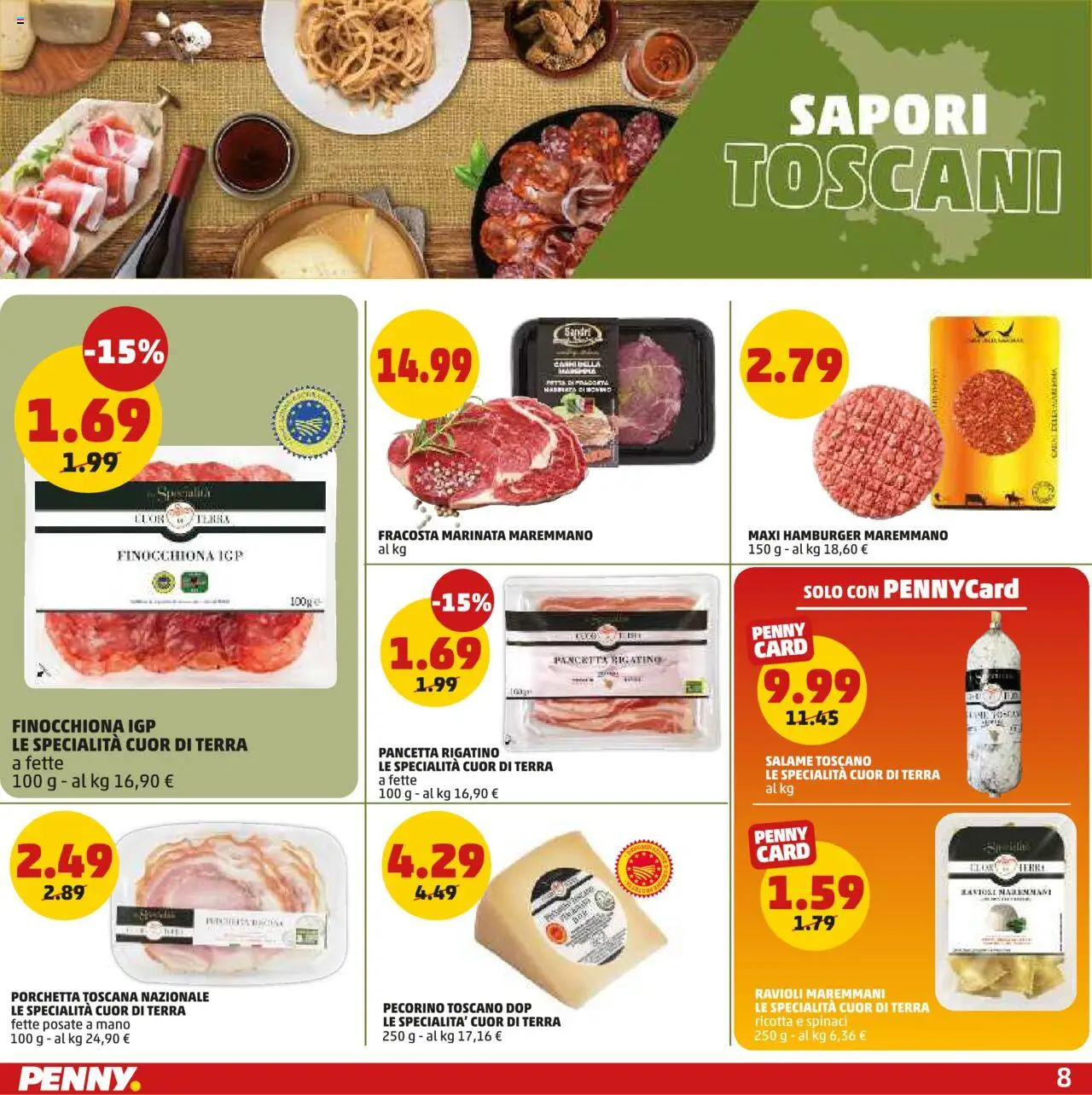 Volantino PENNY del 09.10.2025 | Pagina: 8 | Prodotti: Salame, Spinaci, Ricotta, Hamburger