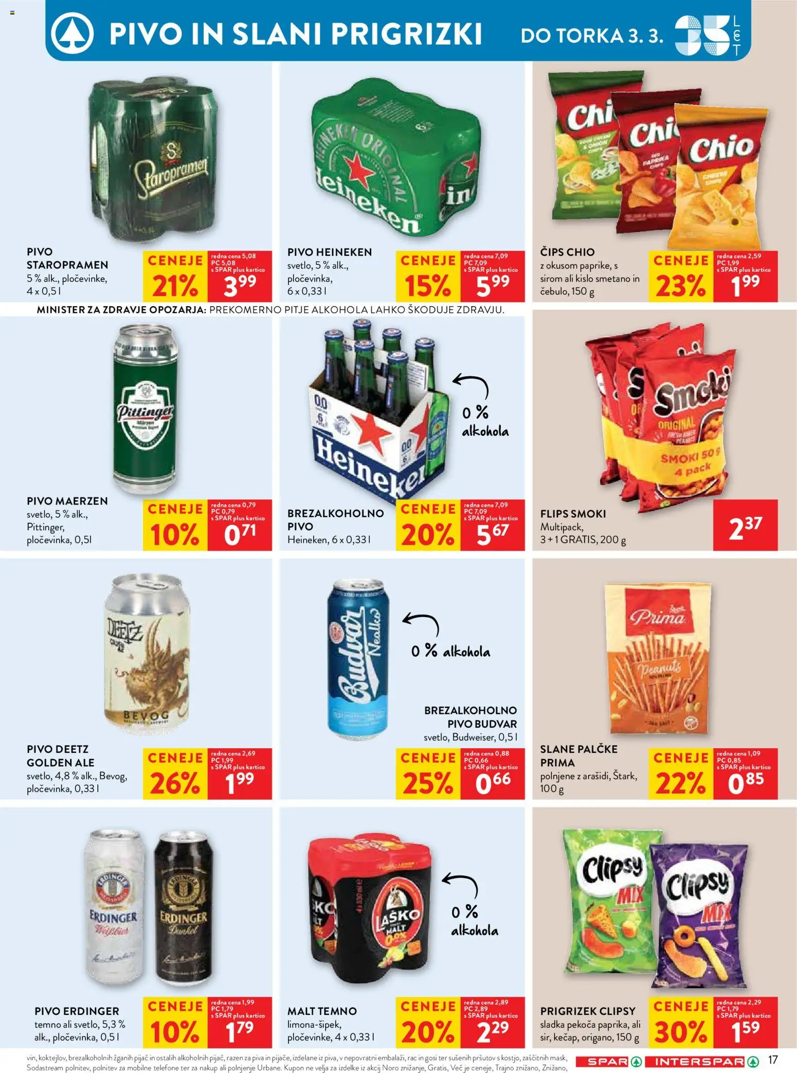 Novi Spar katalog ponudbe – veljaven od 25.02.2026 | Stran: 22 | Izdelki: Slane palčke, Pivo, Prigrizki, Cips
