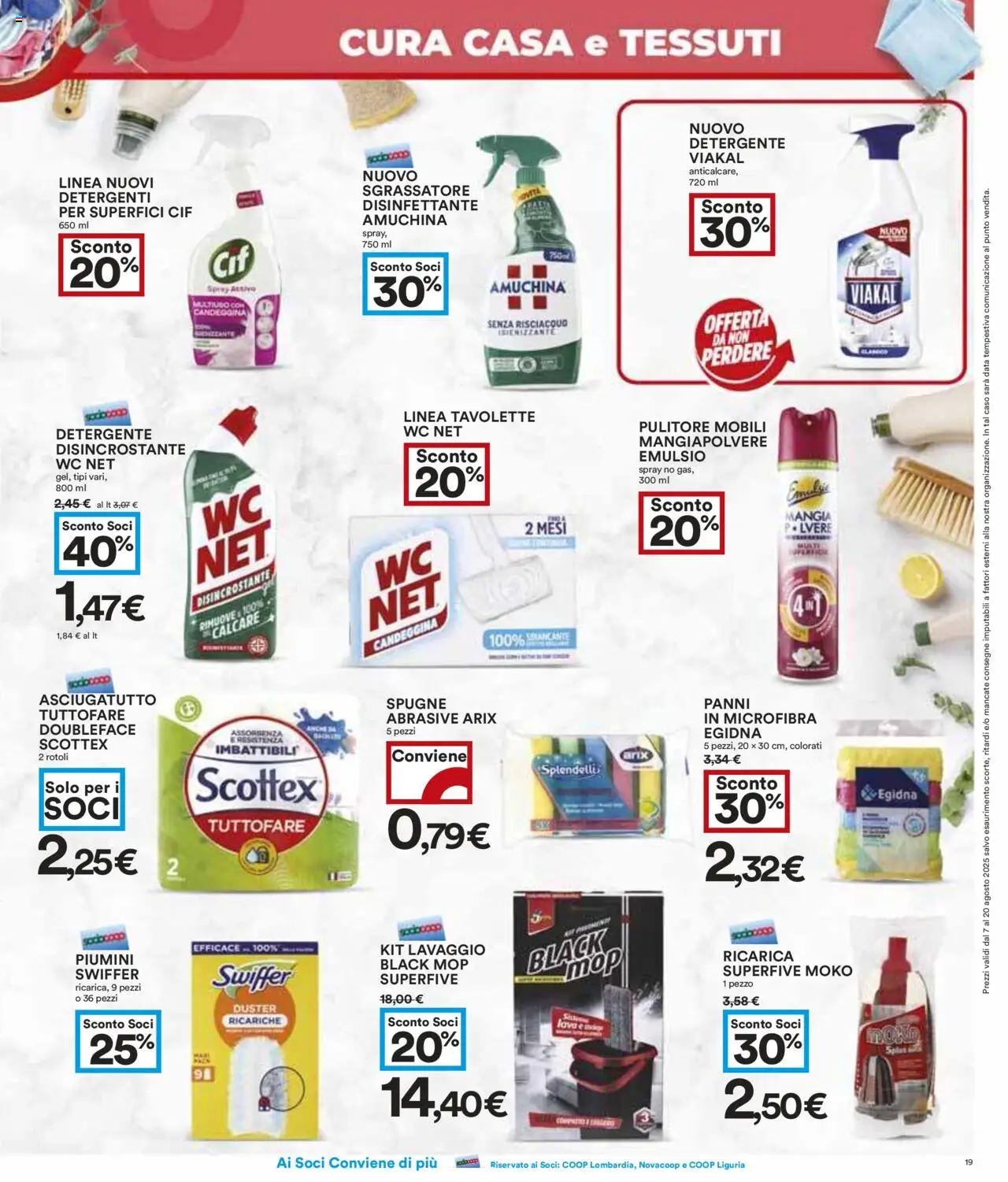 Volantino COOP del 07.08.2025 | Pagina: 19 | Prodotti: Detergente, Candeggina, Data, Asciugatutto