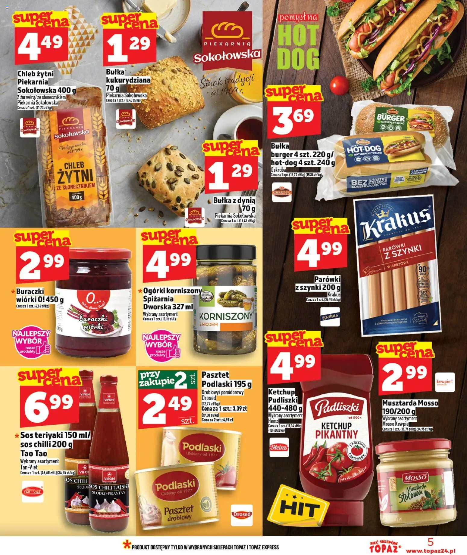Topaz Gazetka - Ceny małe na stałe od 26.02.2026 | Strona: 5 | Produkty: Piekarnia, Parówki, Bułka, Sos