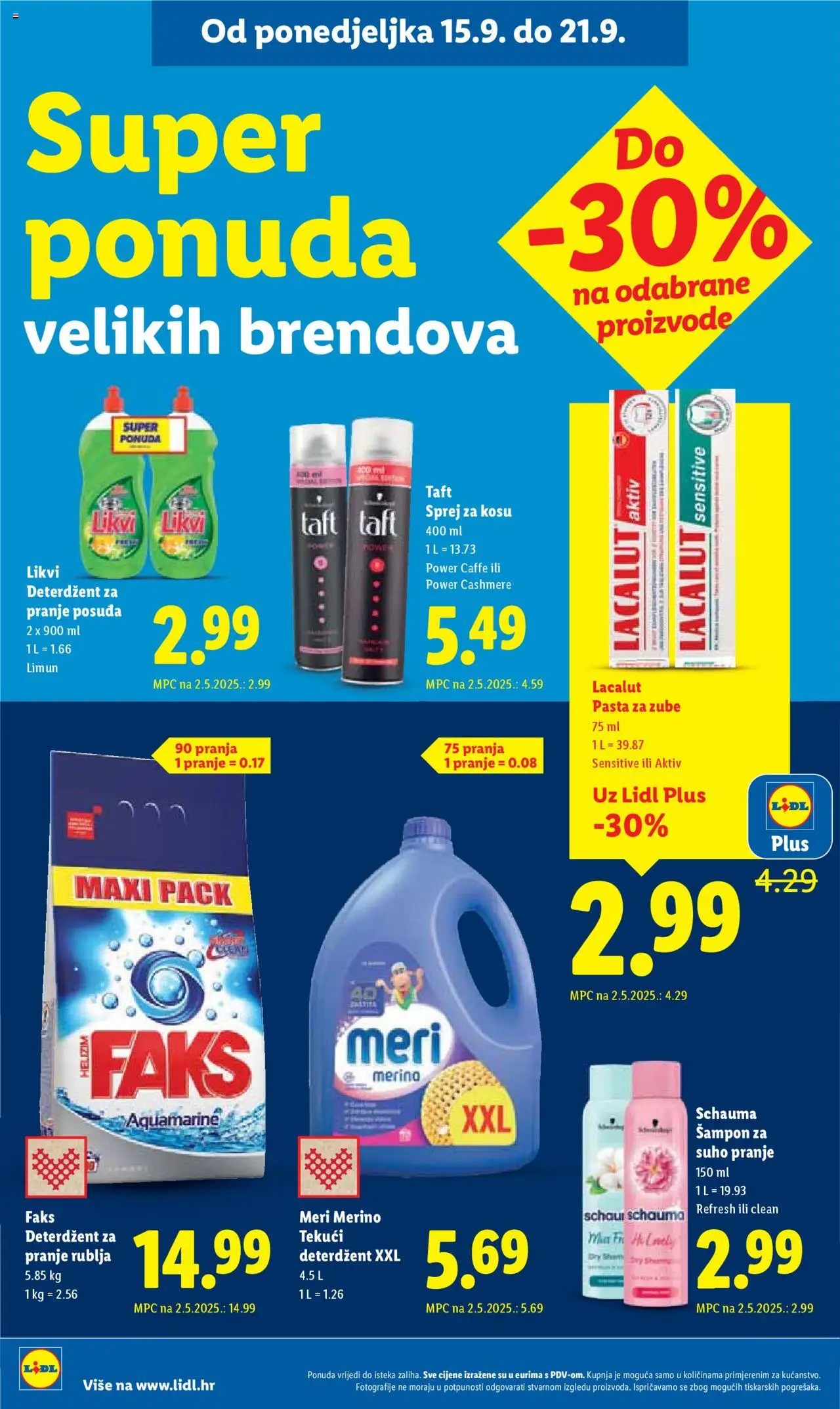 Lidl katalog | vrijedi od 15.09.2025 | Stranica: 16 | Proizvodi: Faks, Deterdžent za pranje rublja, Pasta, Meri Merino
