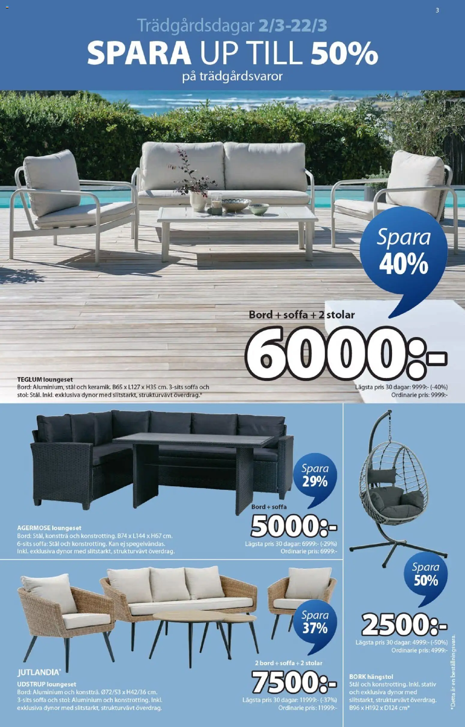 JYSK reklamblad aktuell från 02.03.2026 | Sida: 3 | Produkter: Dynor, Soffa, Bord, Stol