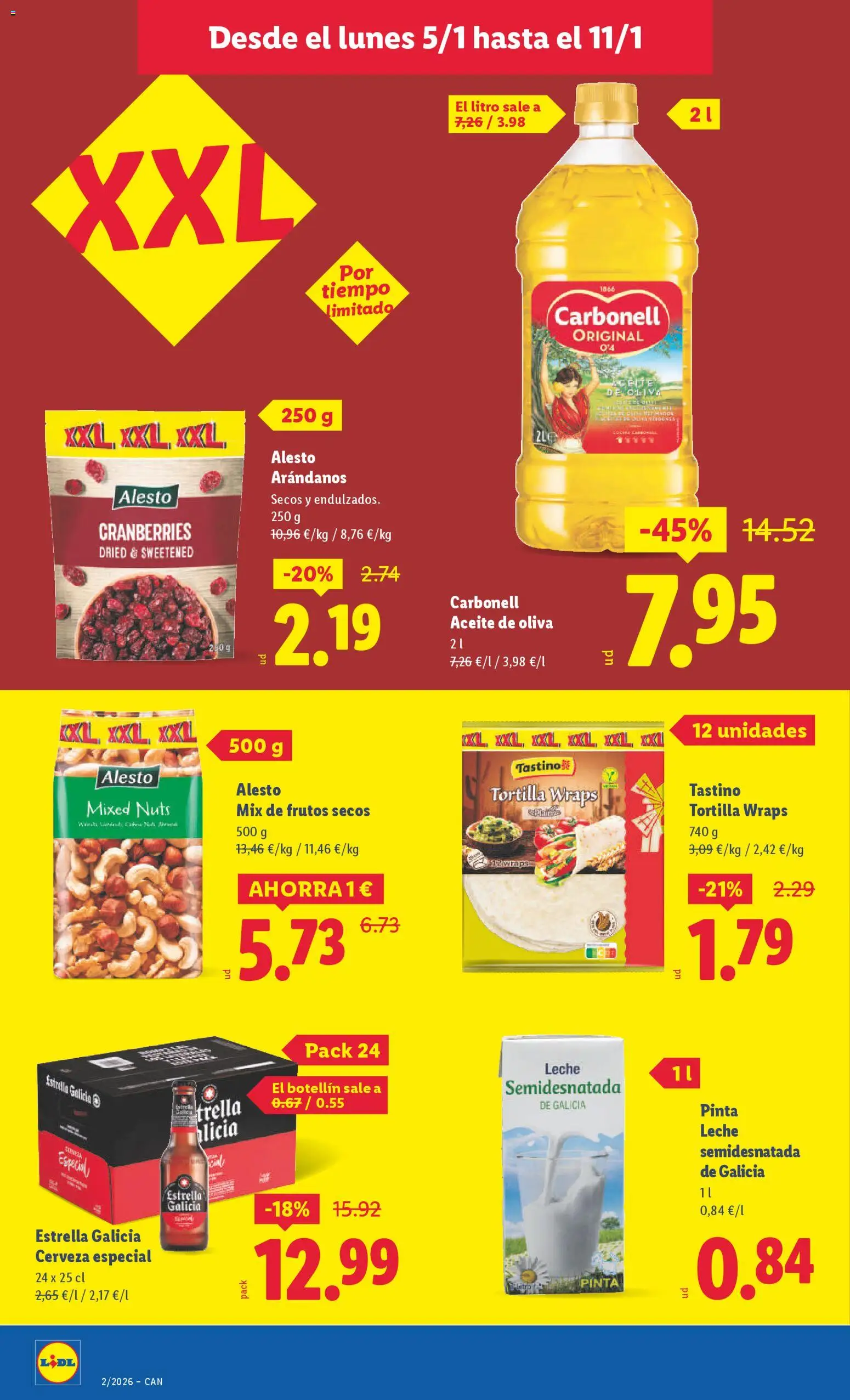 Lidl - Canarias │ válido desde el 05.01.2026 | Página: 8 | Productos: Leche, Aceite, Cerveza, Aceite de oliva