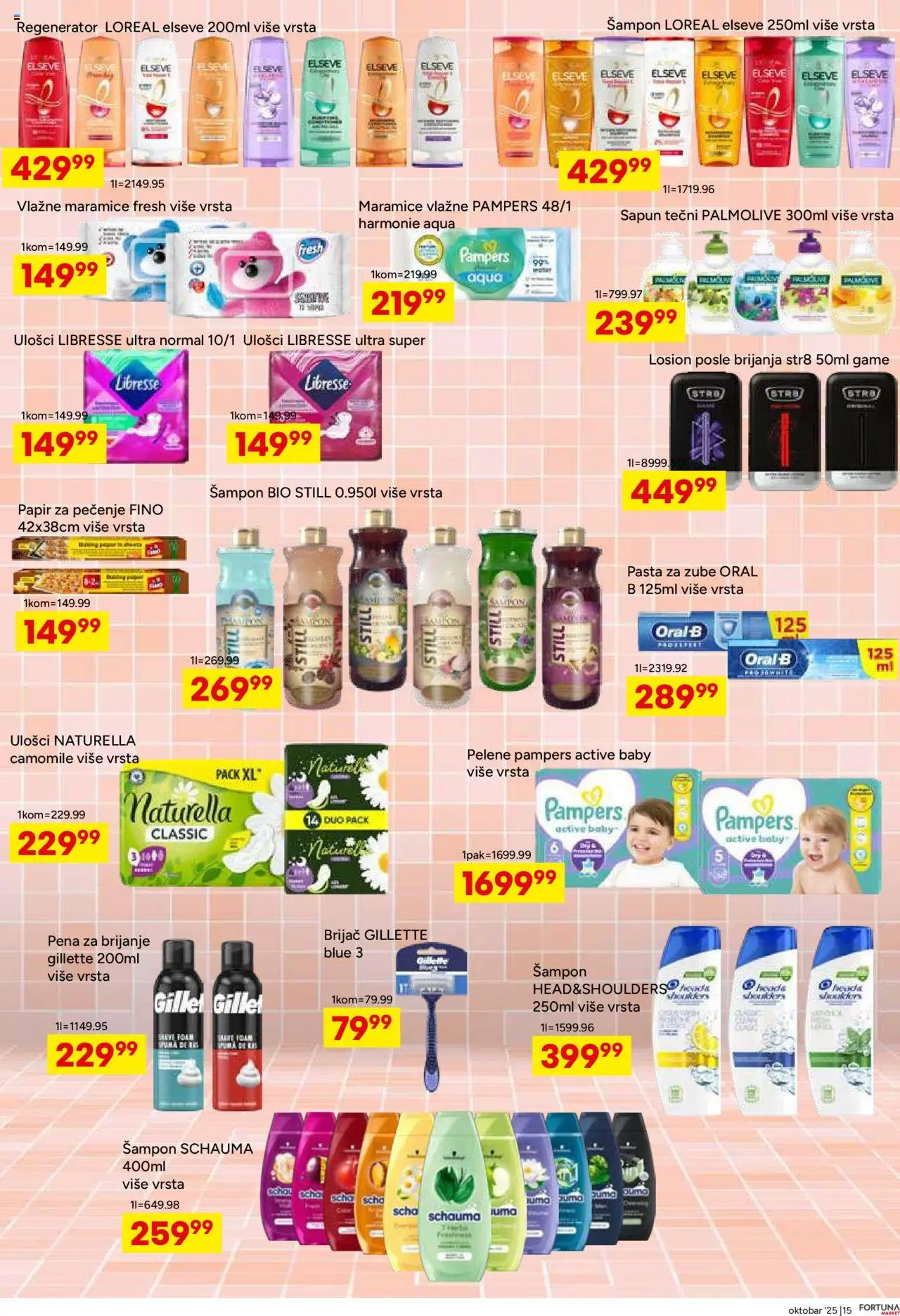 Fortuna Market katalog - važi od 13.10.2025 | Strana: 15 | Proizvode: Palmolive, Pena za brijanje, Vlažne maramice, Pelene