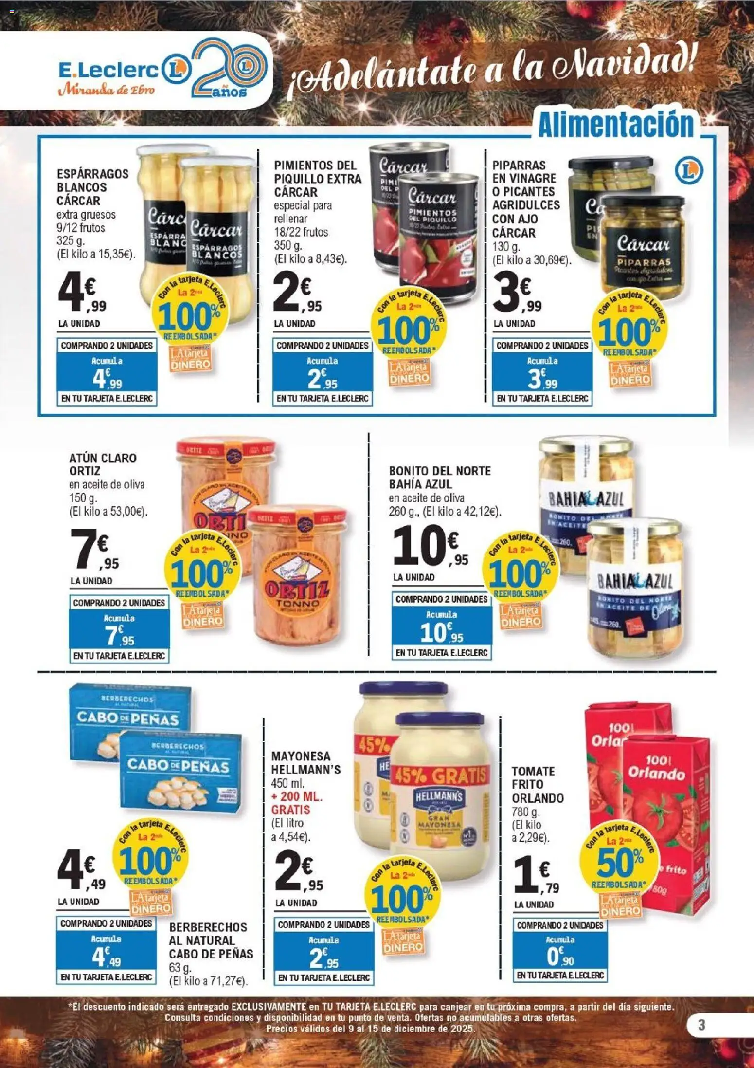 E.Leclerc folleto │ válido desde el 09.12.2025 | Página: 3 | Productos: Berberechos, Νερό καρύδας, Aceite de oliva, Atún claro
