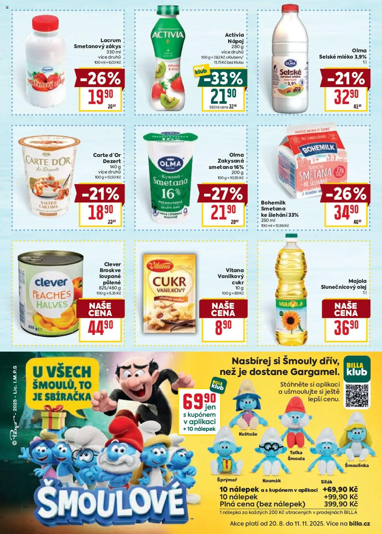 Billa Velký leták od 20.08.2025 | Strana: 20 | Produkty: Broskve, Cukr, Slunečnicový olej, Clever
