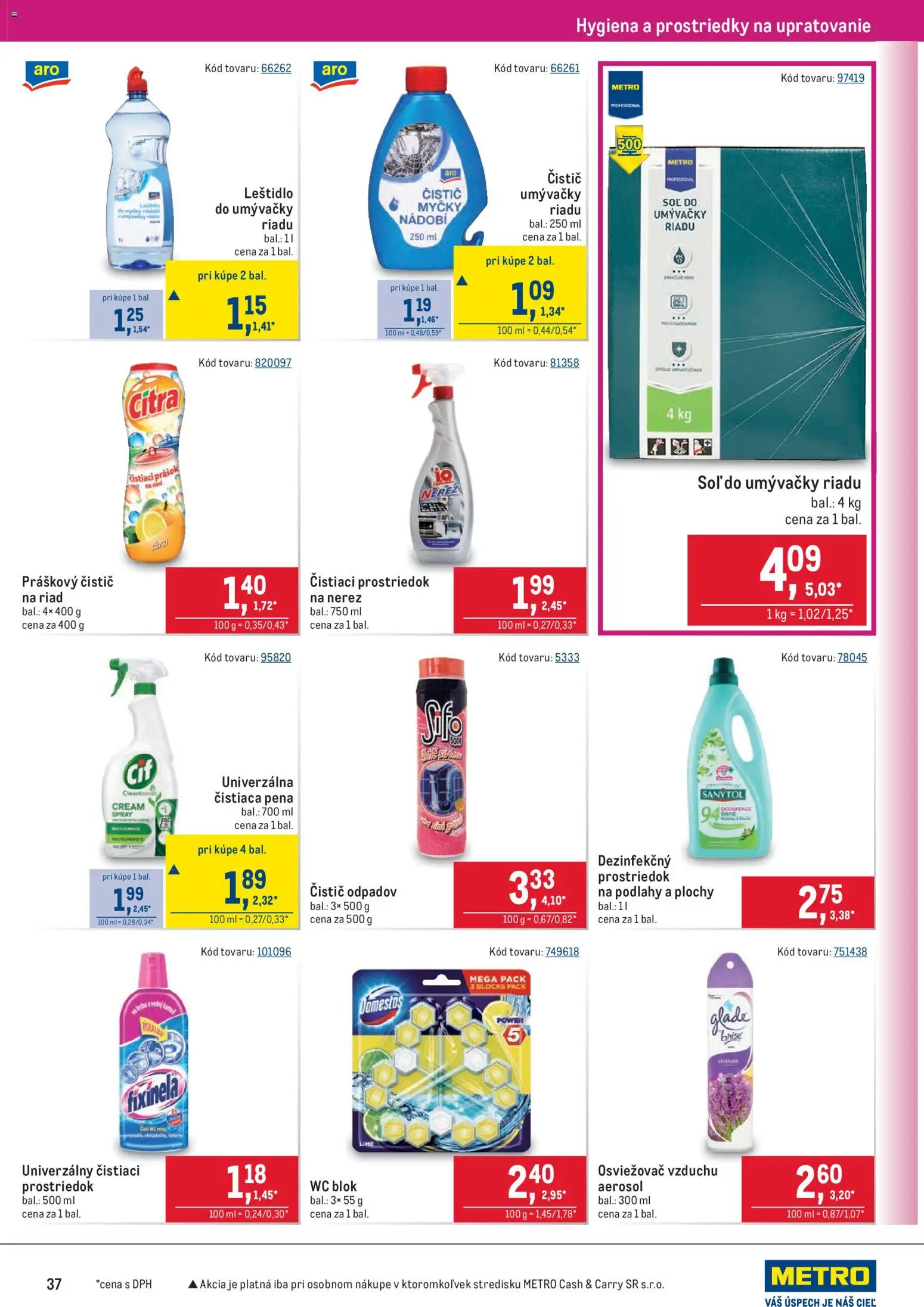 Nové Metro akcie – leták je platný od 11.03.2026 | Strana: 37 | Produkty: Osviežovač vzduchu, Čistiaci prostriedok, Wc blok, Soľ