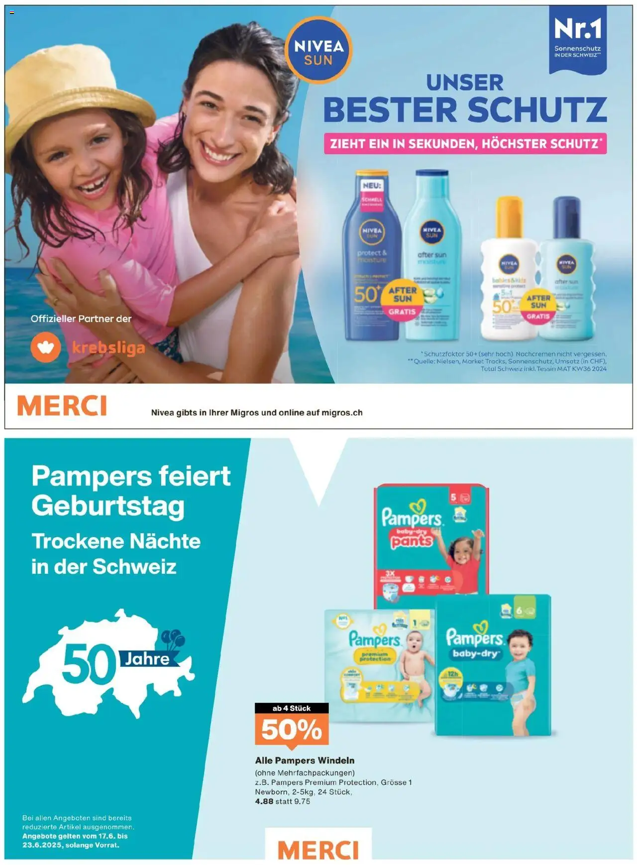 Migros Magazin ab 16.06.2025 | Seite: 28 | Produkte: After Sun, Pampers