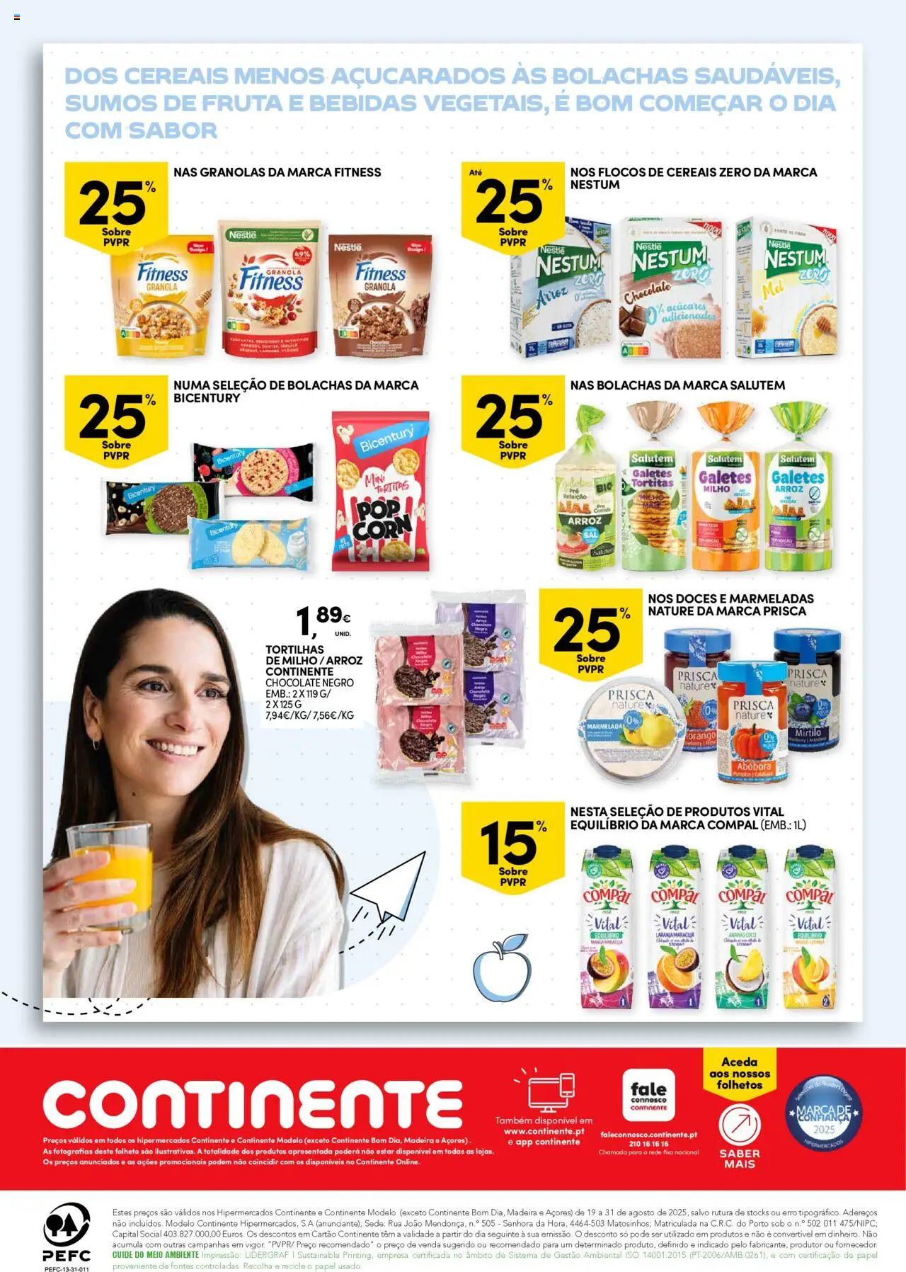 Continente Pequeno Almoço: Regressamos com energia │ válido de 19.08.2025 | Página: 16 | Produtos: Marmelada, Nestlé, Mel, Nestum arroz zero