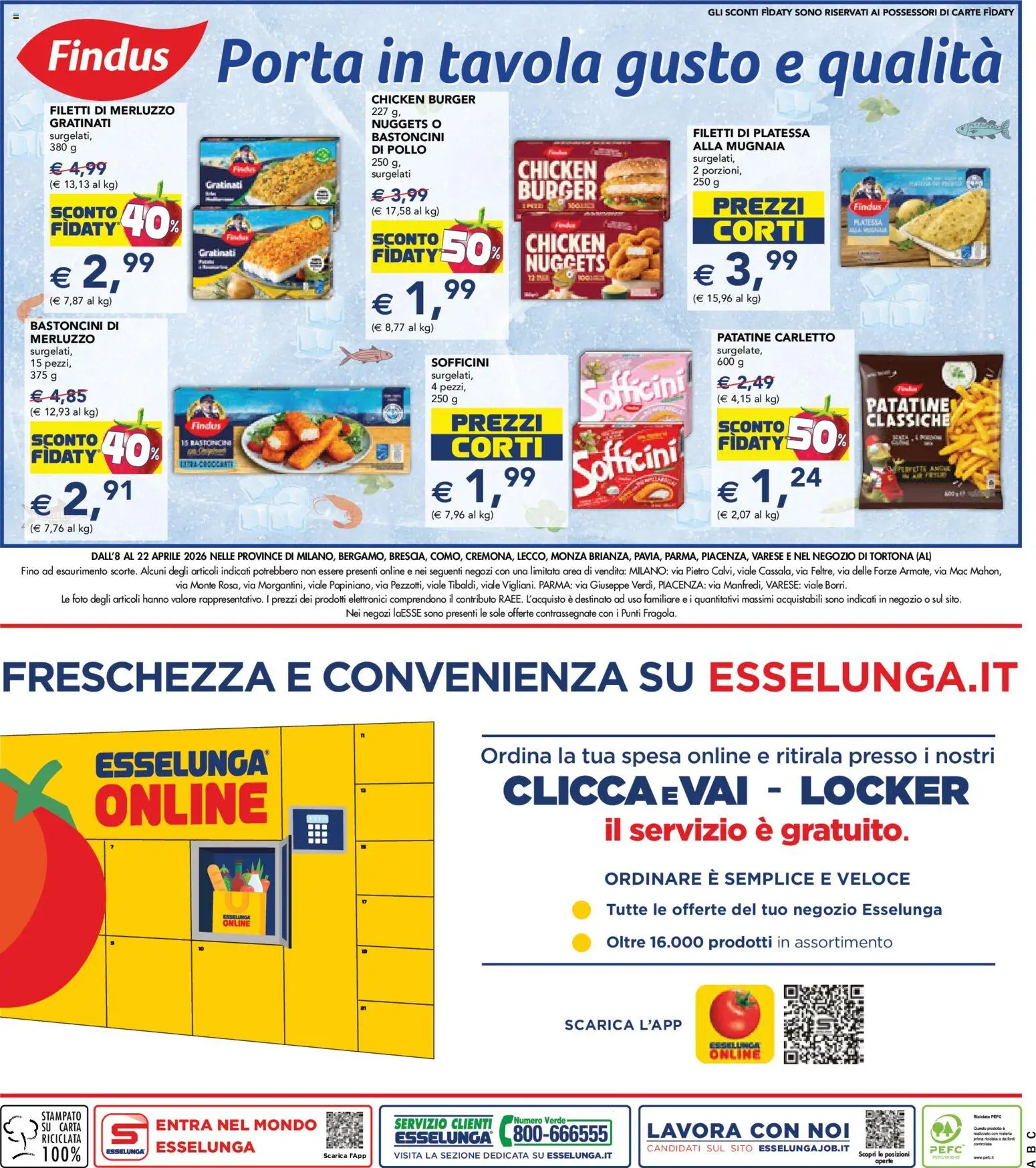 Volantino Esselunga S del 08.04.2026 | Pagina: 25 | Prodotti: Pollo, Merluzzo, Patatine, Nuggets