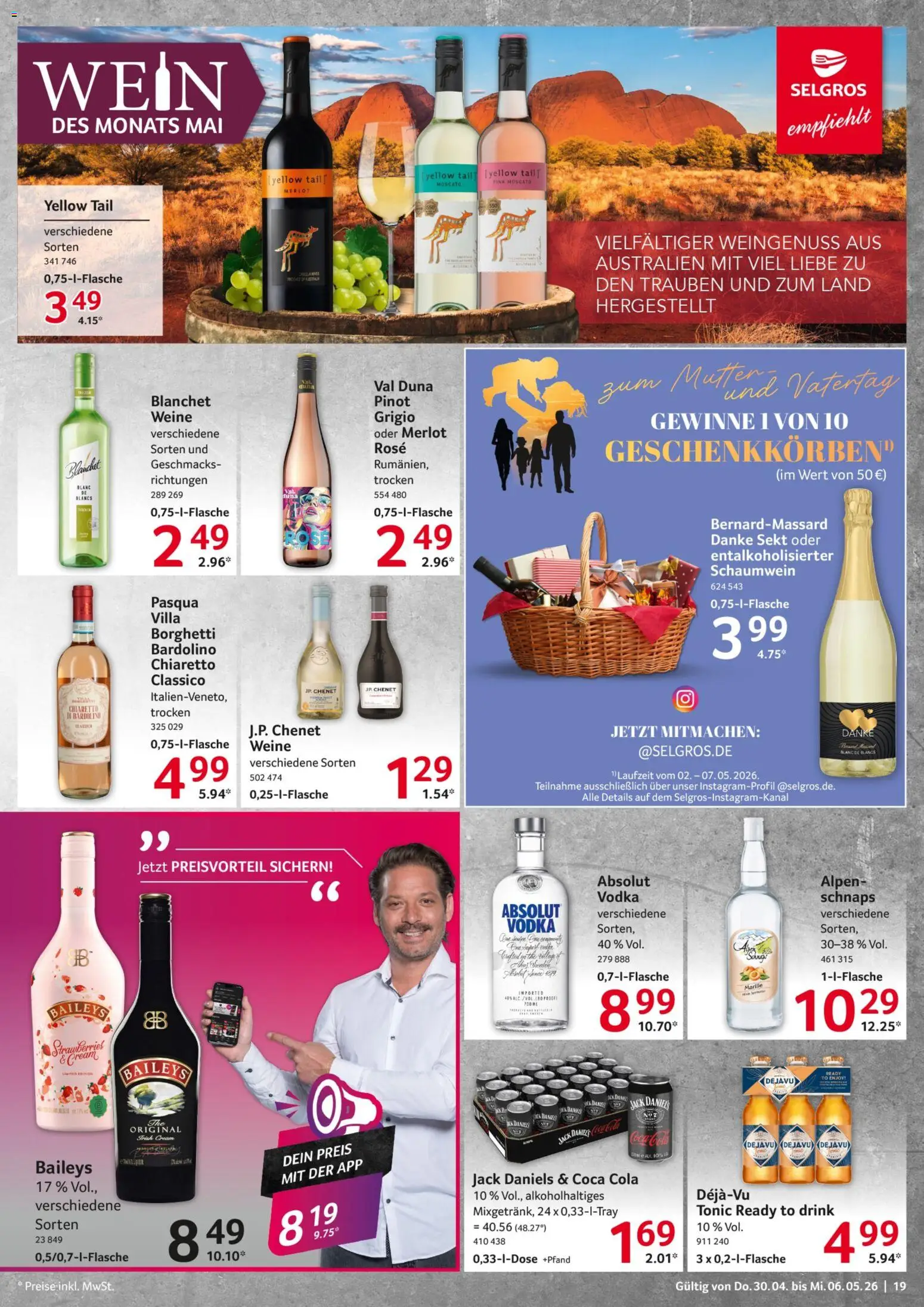 Selgros Prospekt 	 – gültig ab 30.04.2026 | Seite: 19 | Produkte: Coca cola, Cola, Trauben, Merlot