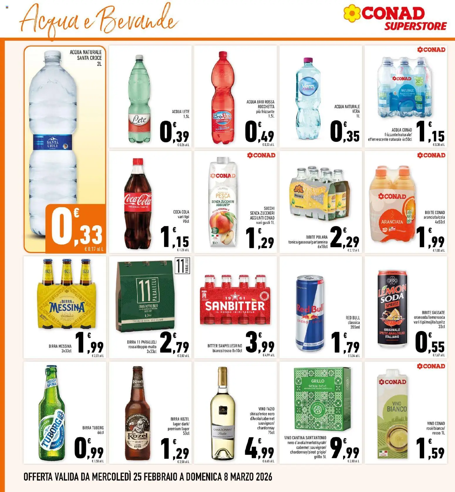 Volantino Conad del 25.02.2026 | Pagina: 24 | Prodotti: Acqua Lete, Vino, Red Bull, Coca Cola