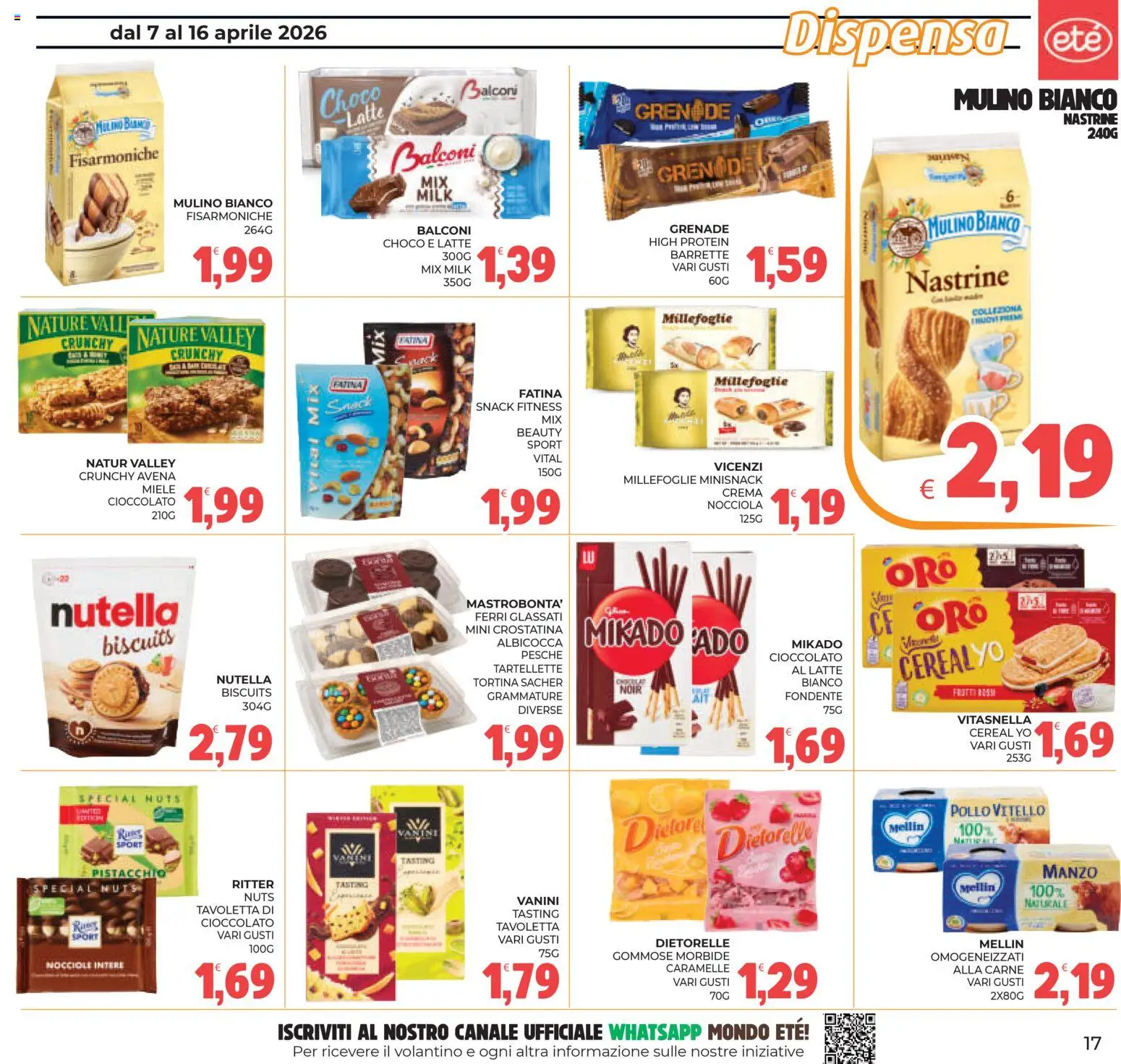 Volantino Eté del 07.04.2026 | Pagina: 17 | Prodotti: Crema, Cioccolato, Latte, Nutella