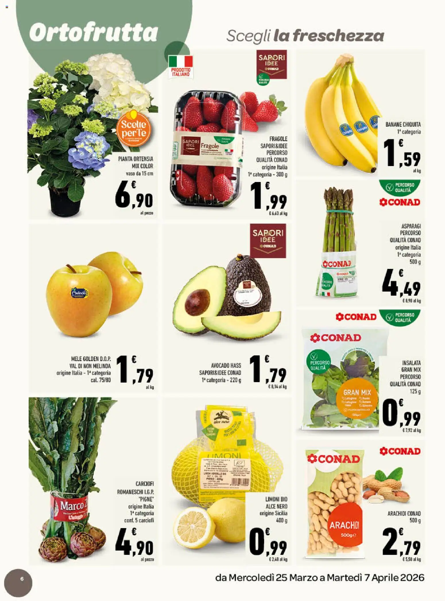 Volantino Conad del 25.03.2026 | Pagina: 6 | Prodotti: Fragole, Carciofi, Asparagi, Vaso