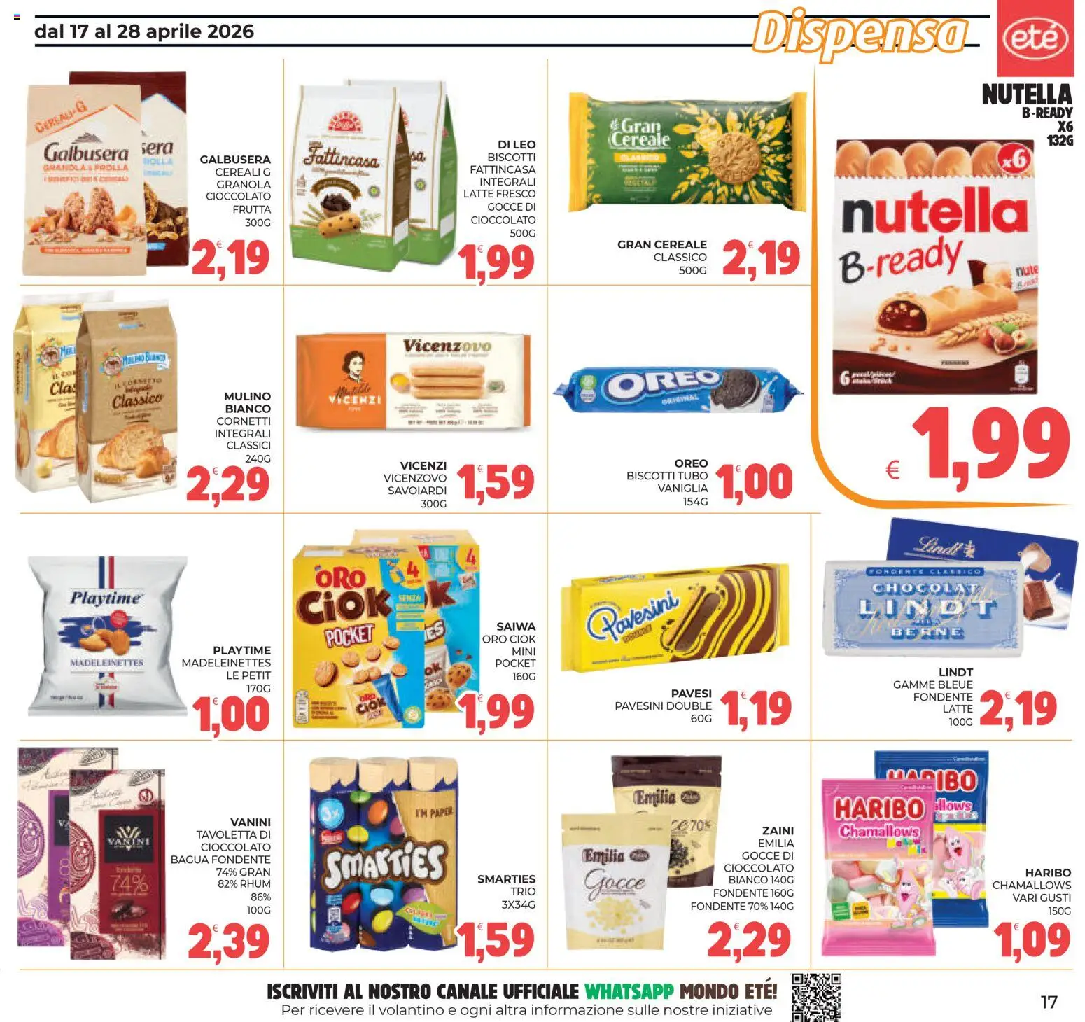 Volantino Eté del 17.04.2026 | Pagina: 17 | Prodotti: Biscotti, Frutta, Nutella, Savoiardi