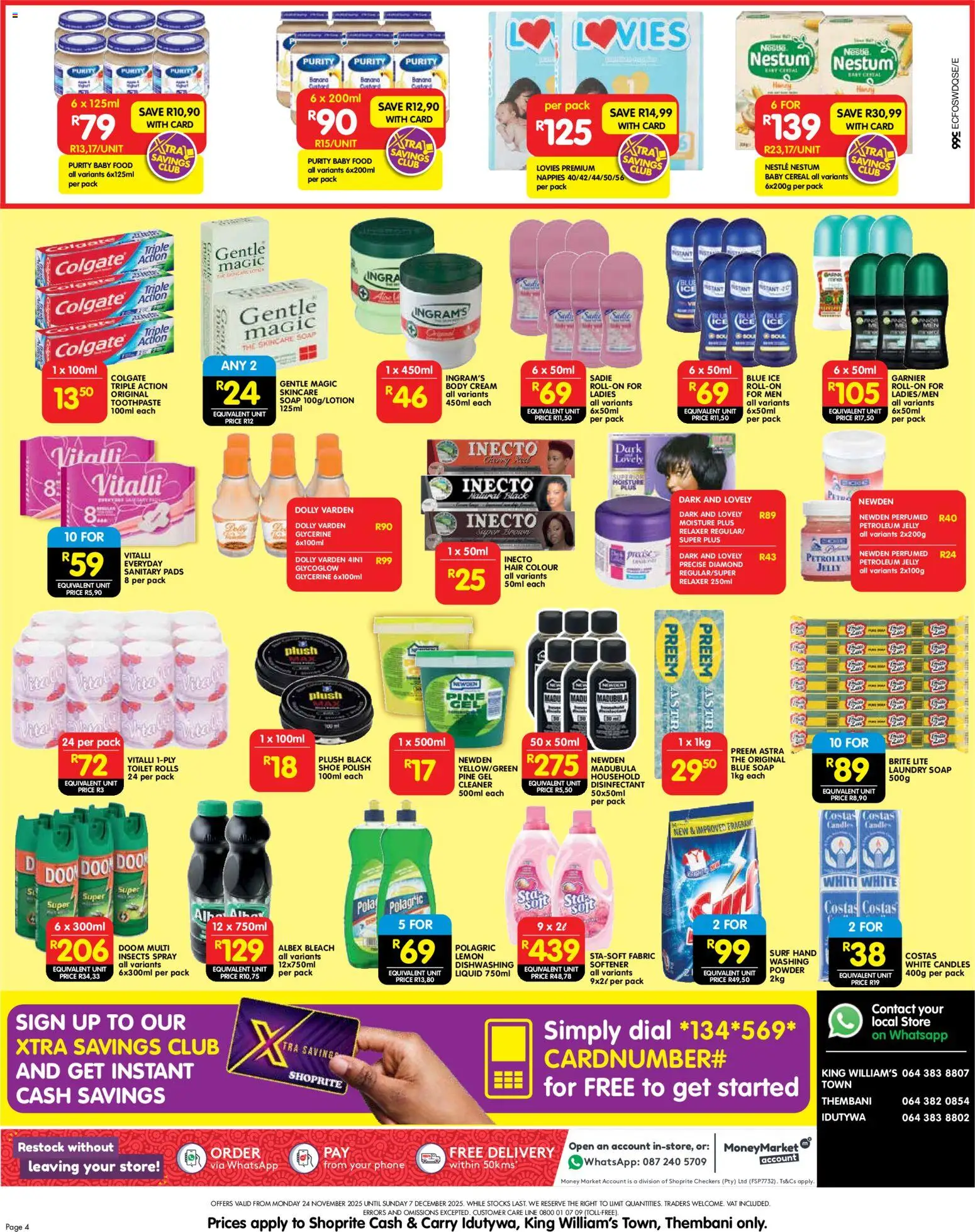 New Shoprite catalogue – valid from 24.11.2025 | Page: 4 | Products: Disinfectant, Bleach, Petroleum jelly, Lemon