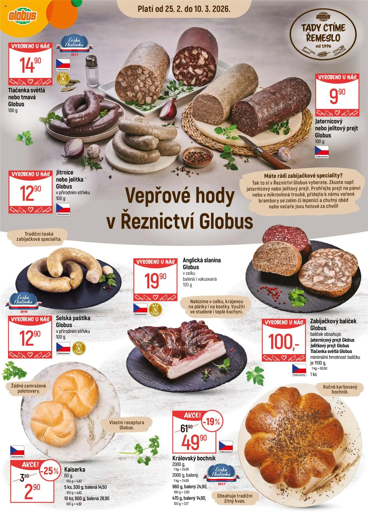 Globus leták - Karlovy Vary od 25.02.2026 | Strana: 1 | Produkty: Globus, Anglická slanina, Brambory, Paštika